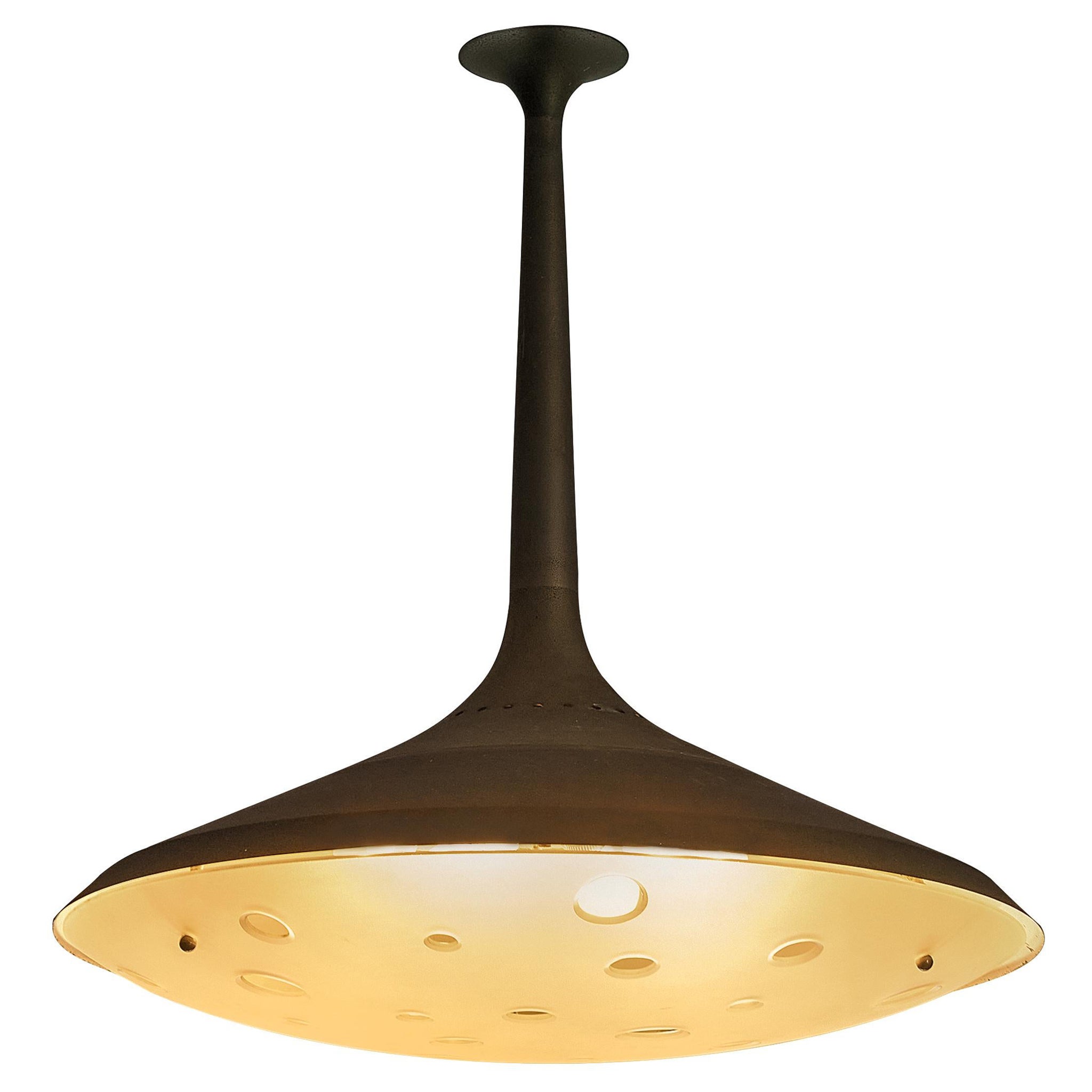 Lámpara de cristal satinado y latón Max Ingrand para Fontana Arte en venta