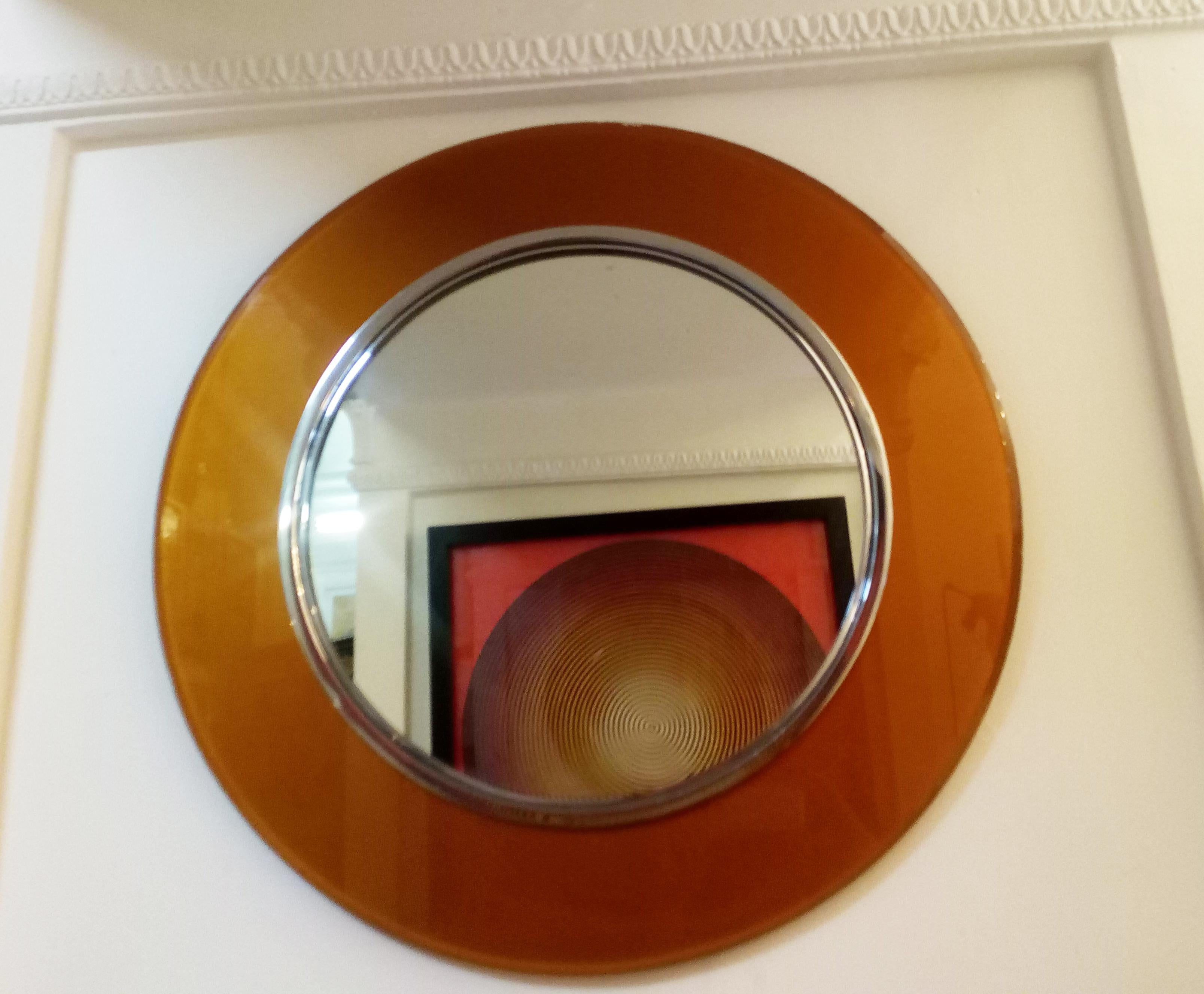 Mid-Century Modern Max Ingrand for Fontana Arte Circular Glass Framed Mirror, Model 2383, Italy