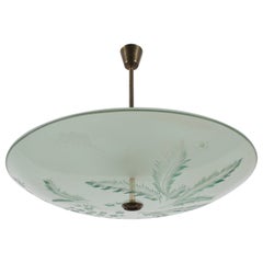 Max Ingrand per Fontana Arte Lampadario in vetro inciso e ottone anni 
40 Italia