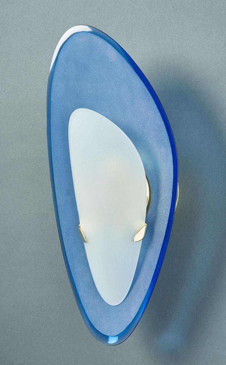 Mid-20th Century Max Ingrand for Fontana Arte Exceptional Pair of Blue Glass Sconces Italy, 1960s