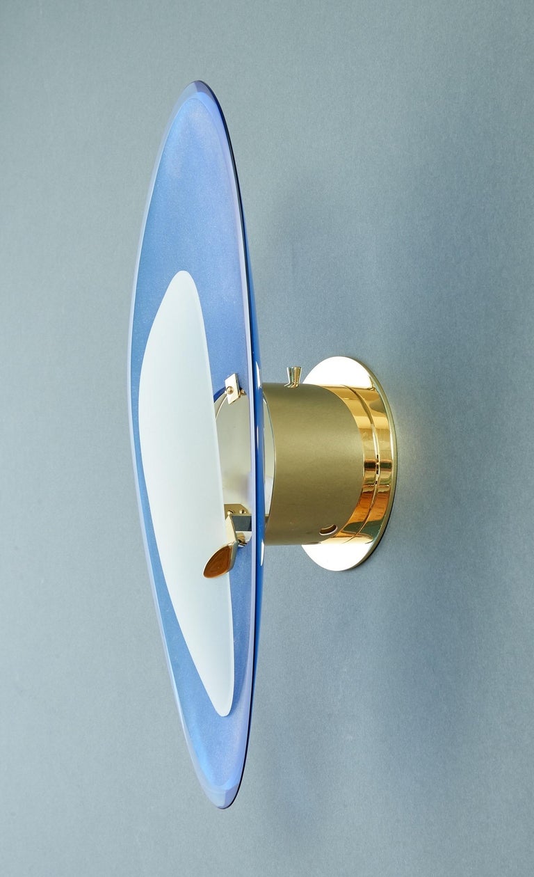 Brass Max Ingrand for Fontana Arte Exceptional Pair of Blue Glass Sconces Italy, 1960s