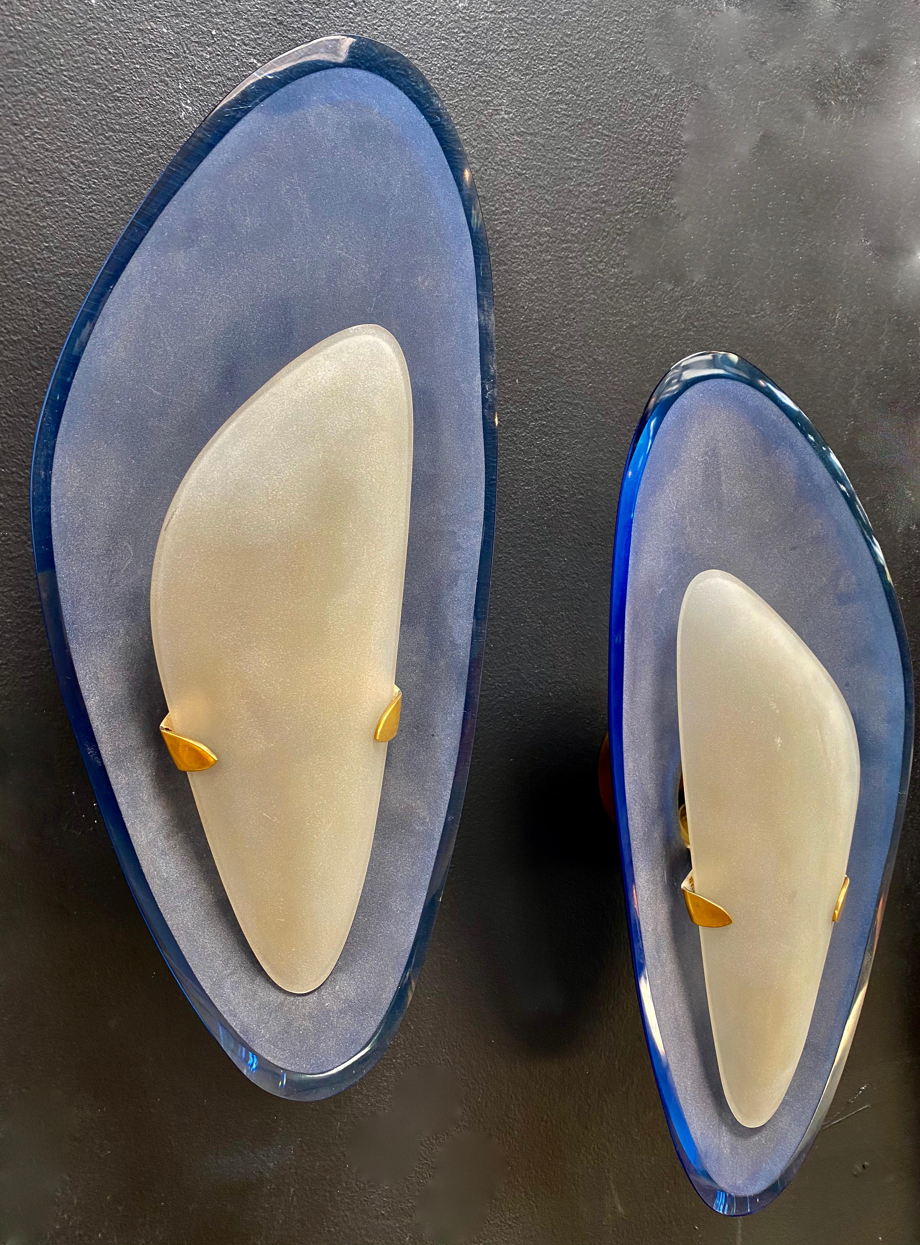Mid-Century Modern Max Ingrand, Rare Sculptural Light Blue sconces for Fontana Arte, Italy 60s For Sale