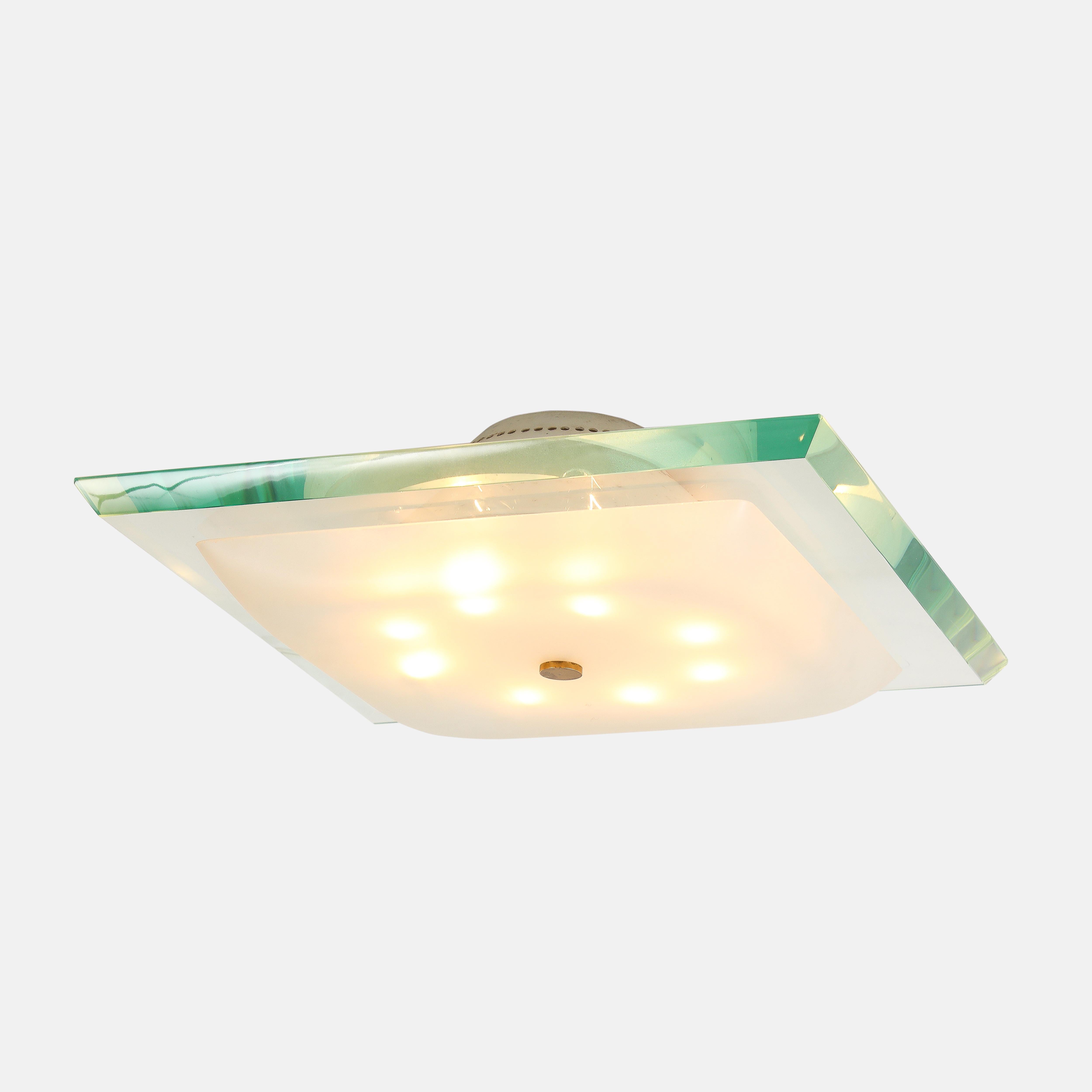 Max Ingrand for Fontana Arte Large Square Glass Flush Mount Model 1990 In Good Condition For Sale In New York, NY