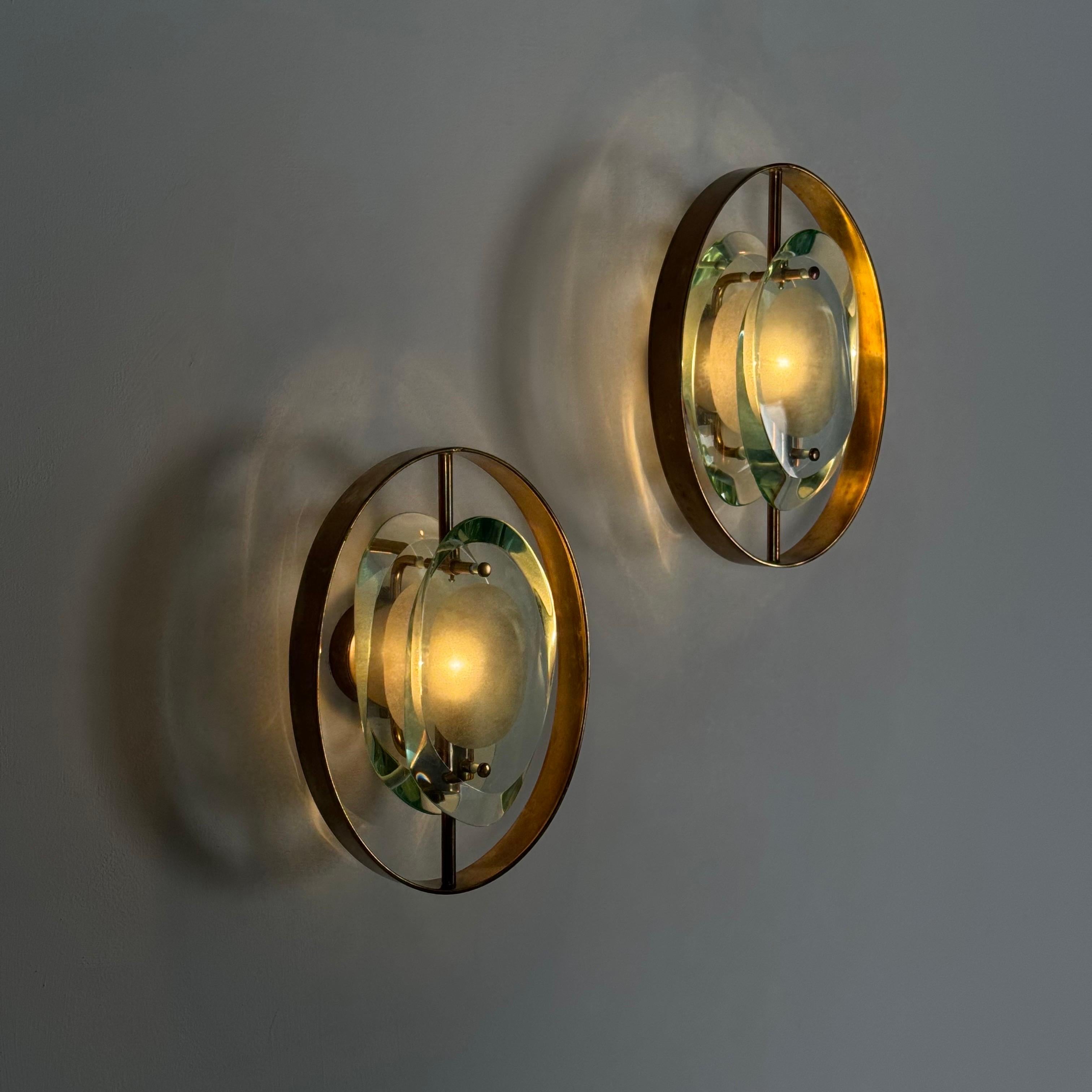 Hand-Crafted Max Ingrand for Fontana Arte, Pair of ‘Micro’ Sconces, Model 2240, 1950s, Signed For Sale