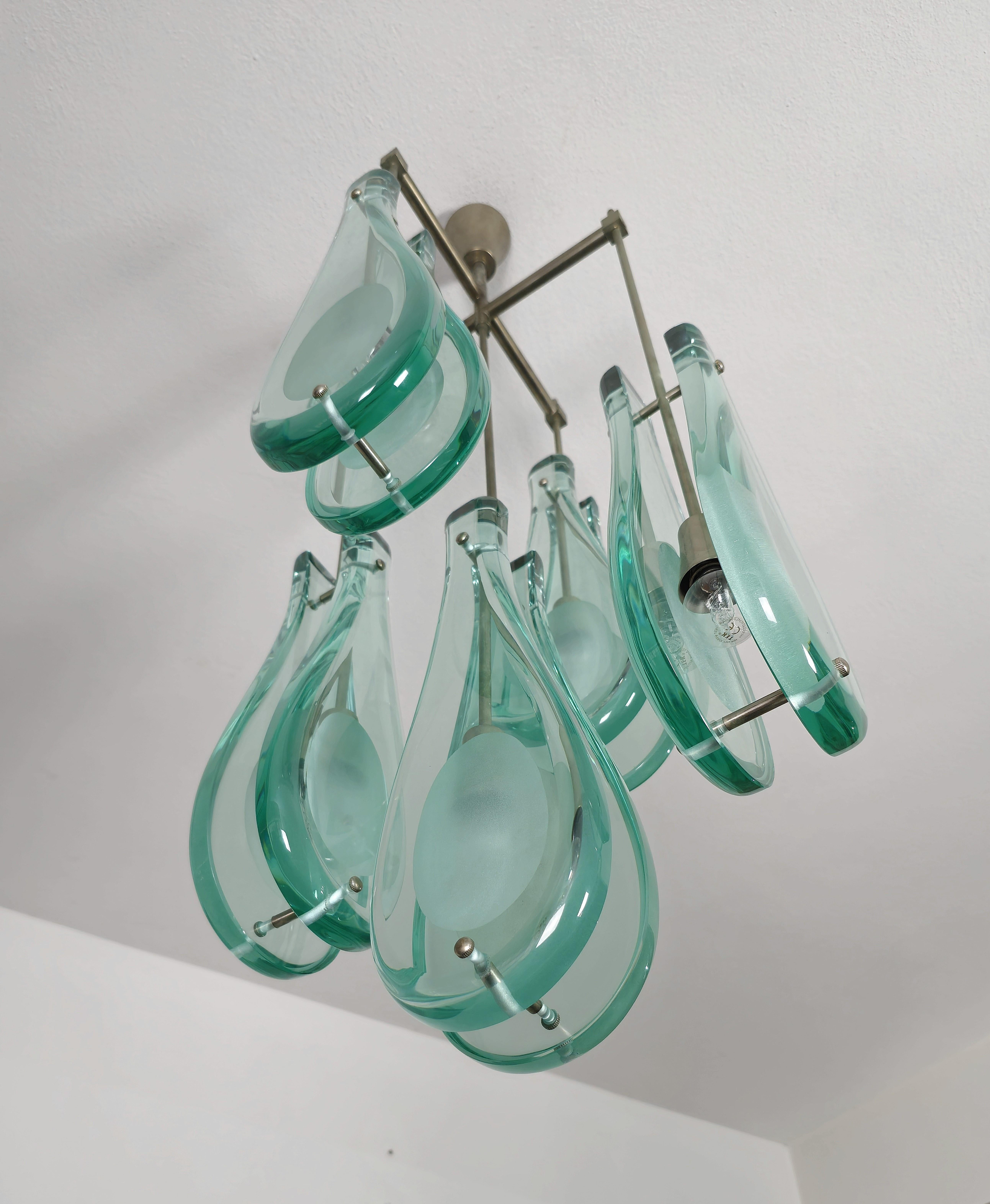 Sablé Lustre suspendu Max Ingrand pour Fontana Arte modèle 2338 en verre, milieu des années 60