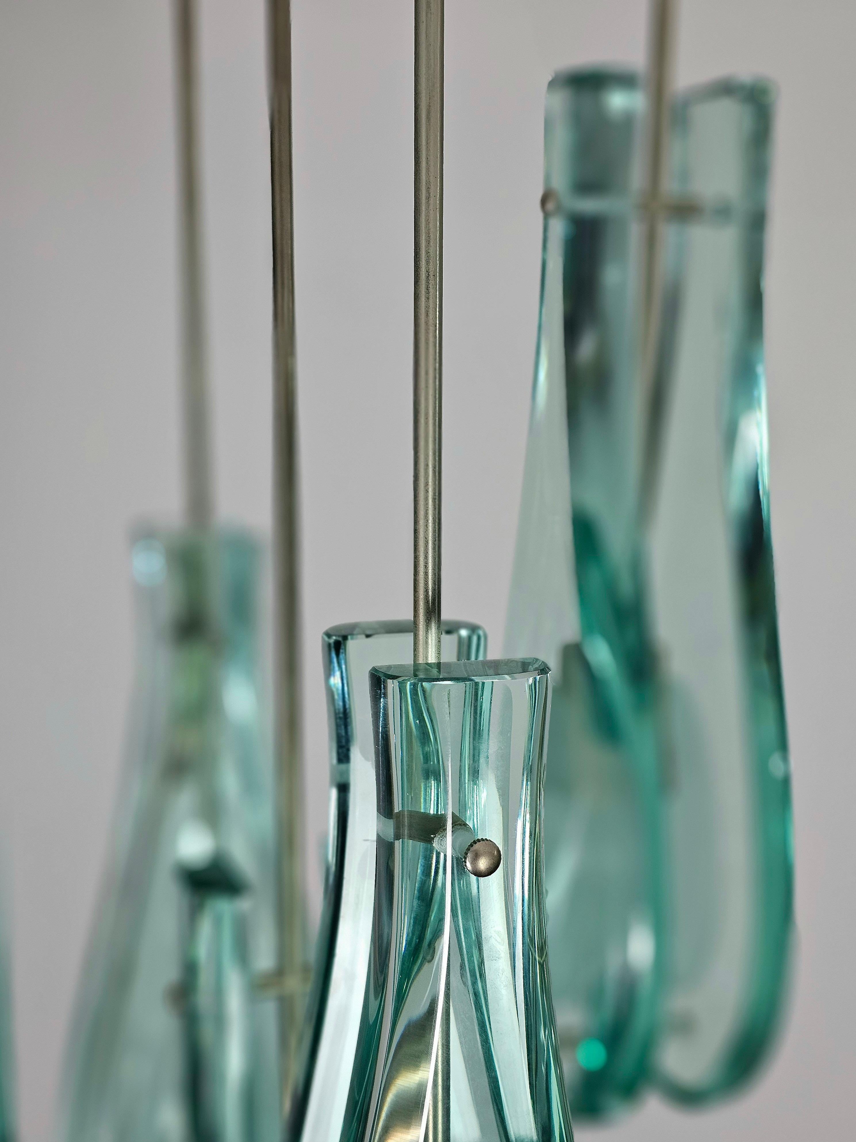 Max Ingrand for Fontana Arte Pendant Chandelier model 2338 Glass Midcentury 60s In Good Condition For Sale In Palermo, IT