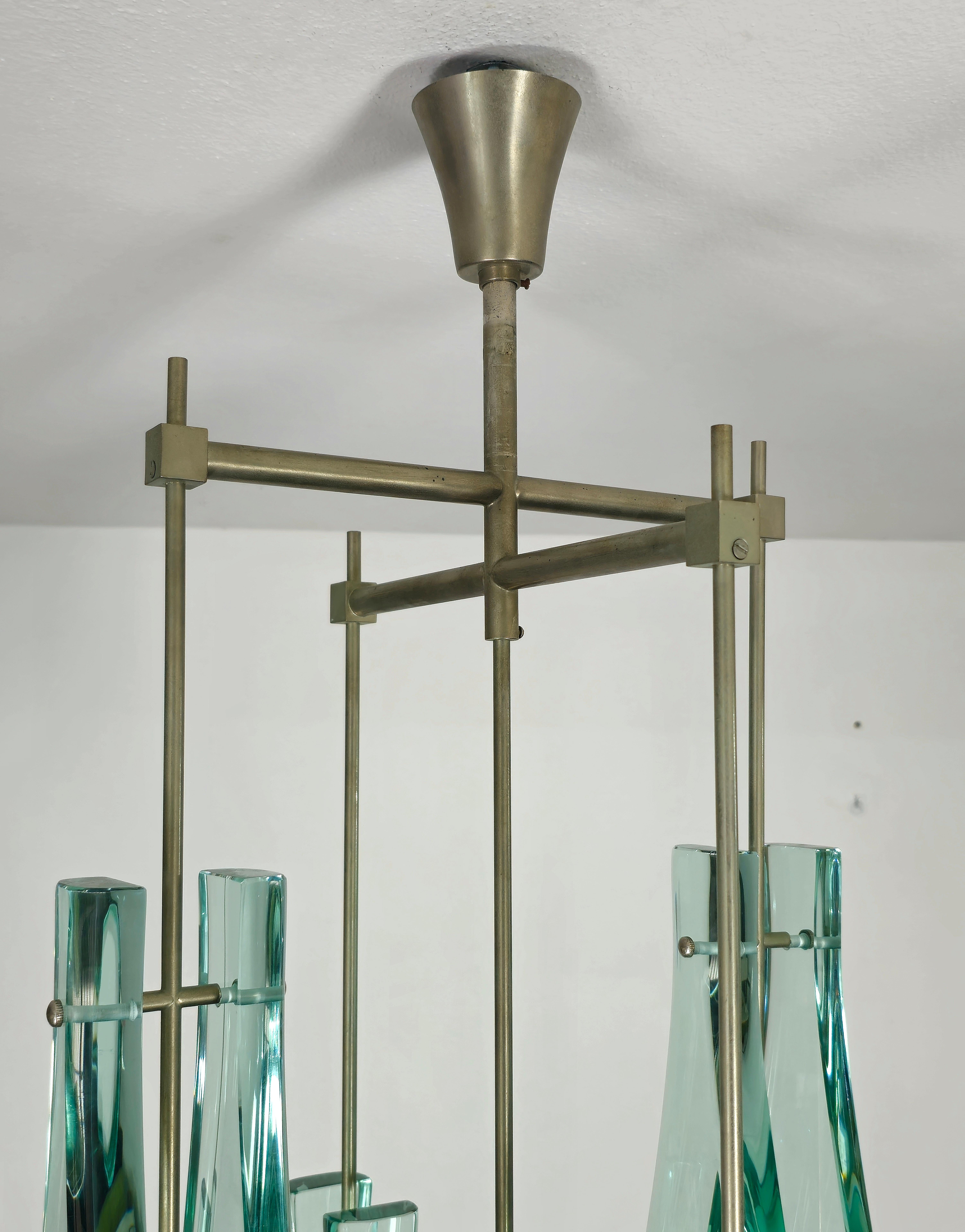 Brass Max Ingrand for Fontana Arte Pendant Chandelier model 2338 Glass Midcentury 60s