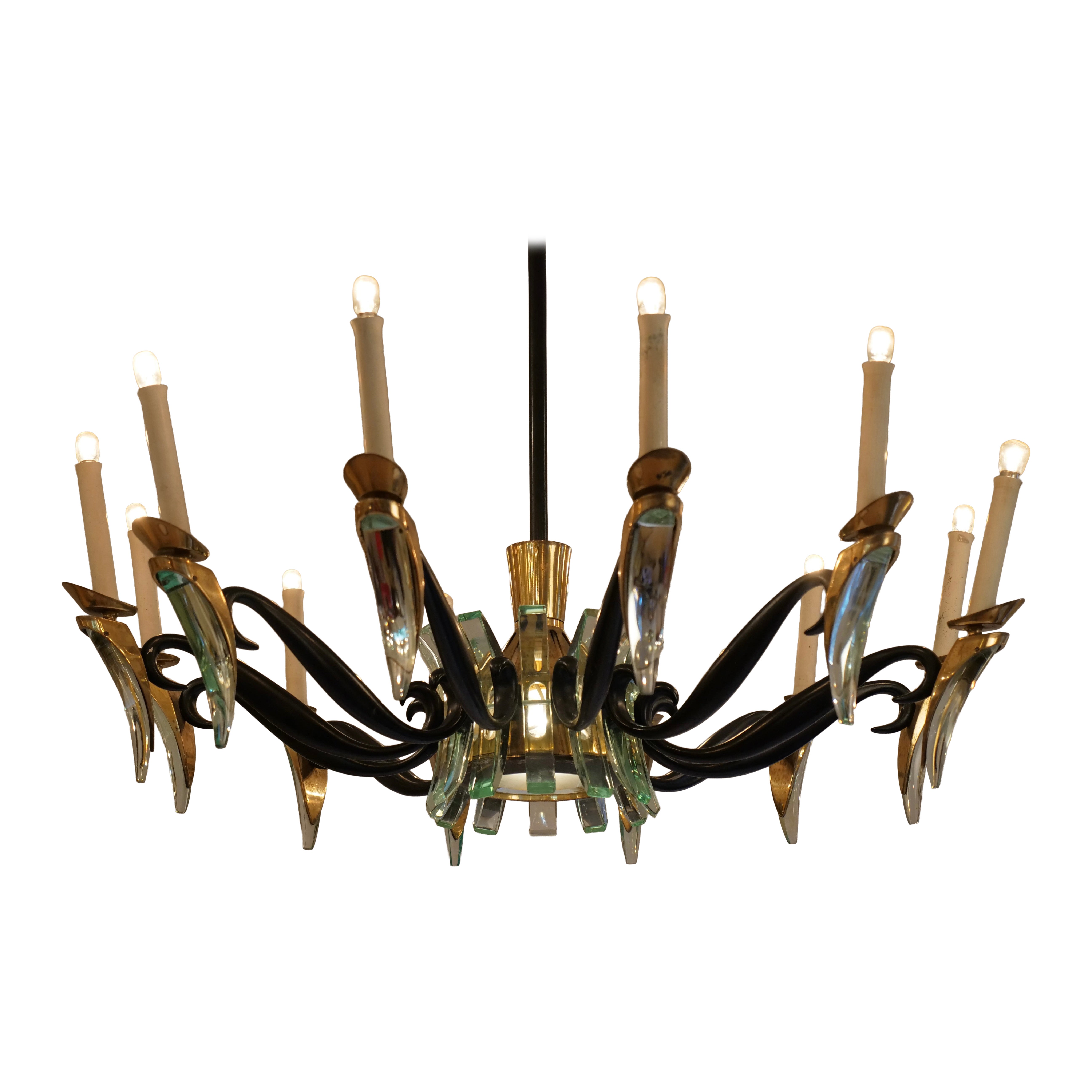 Max Ingrand for Fontana Arte. Rare chandelier c1950