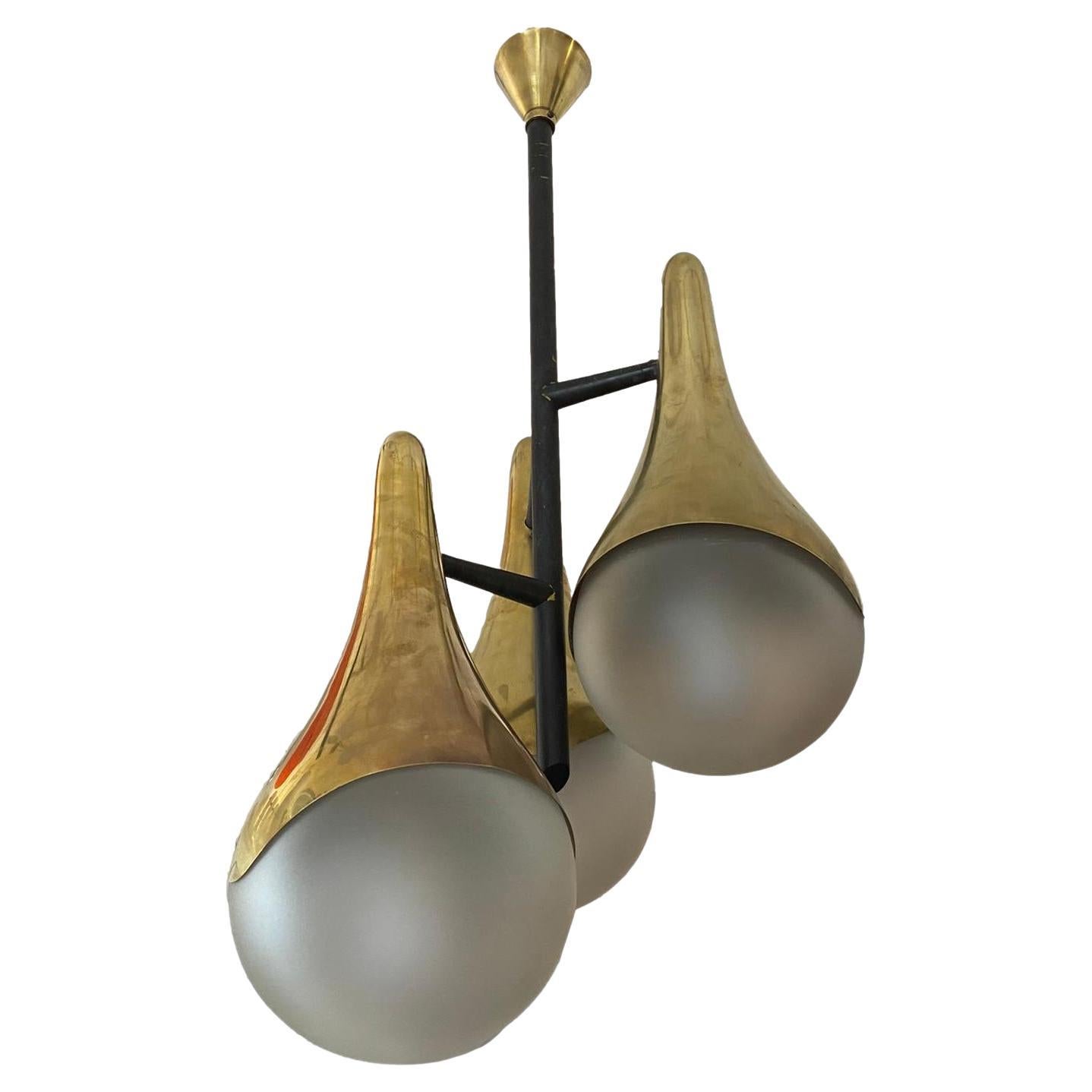 Max Ingrand for Fontana Arte Rare Chandelier, Italy 1950s For Sale