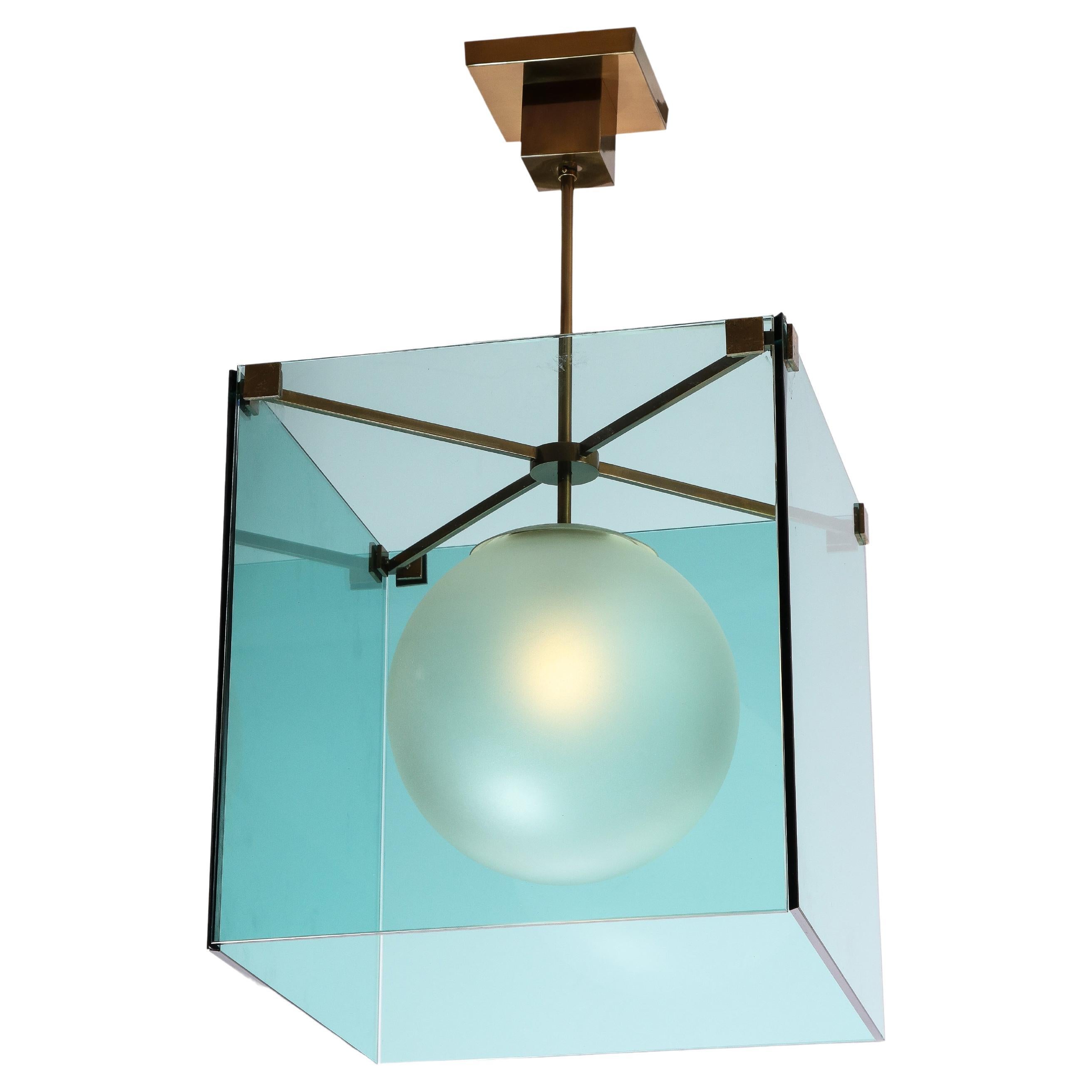 Max Ingrand for Fontana Arte Rare Colored Glass Chandelier or Pendant Model 2073 For Sale