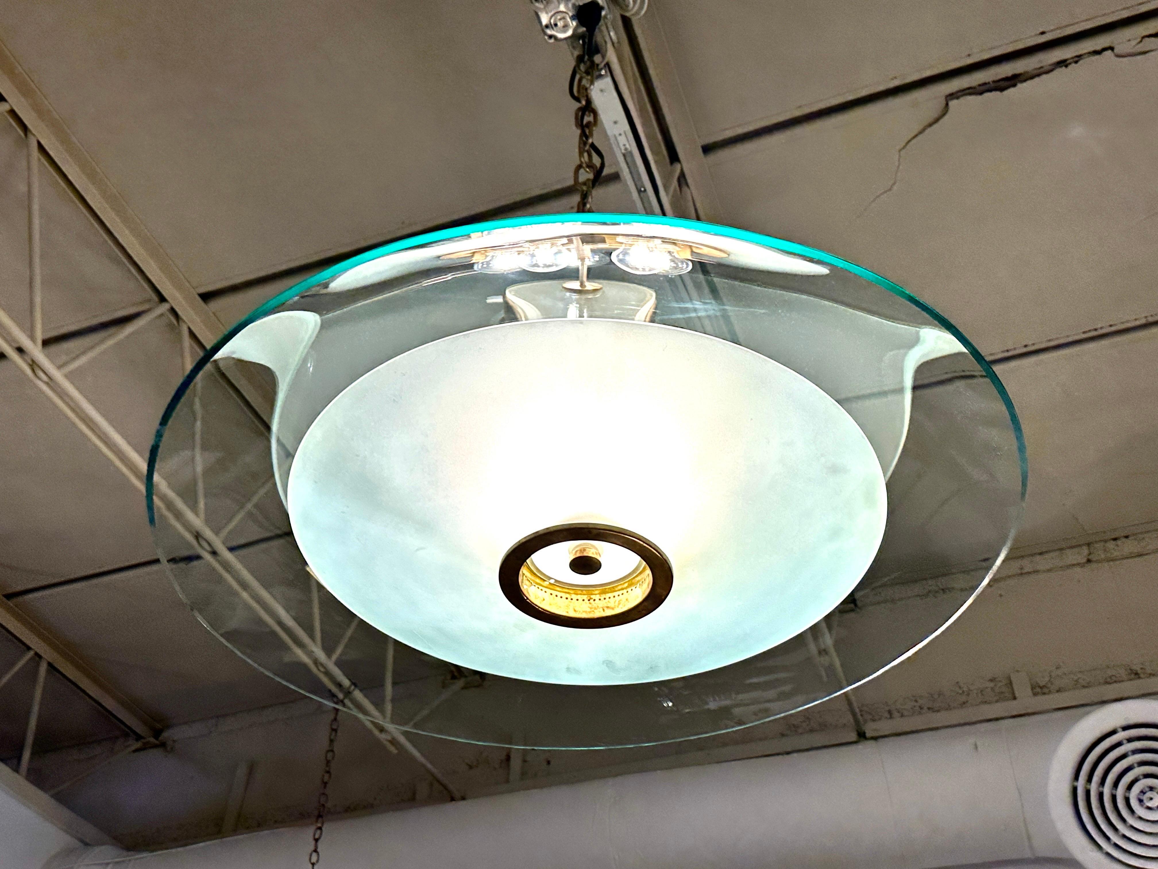 Max Ingrand for Fontana Arte Rare Domed Flush Mount Ceiling Light In Good Condition For Sale In East Hampton, NY