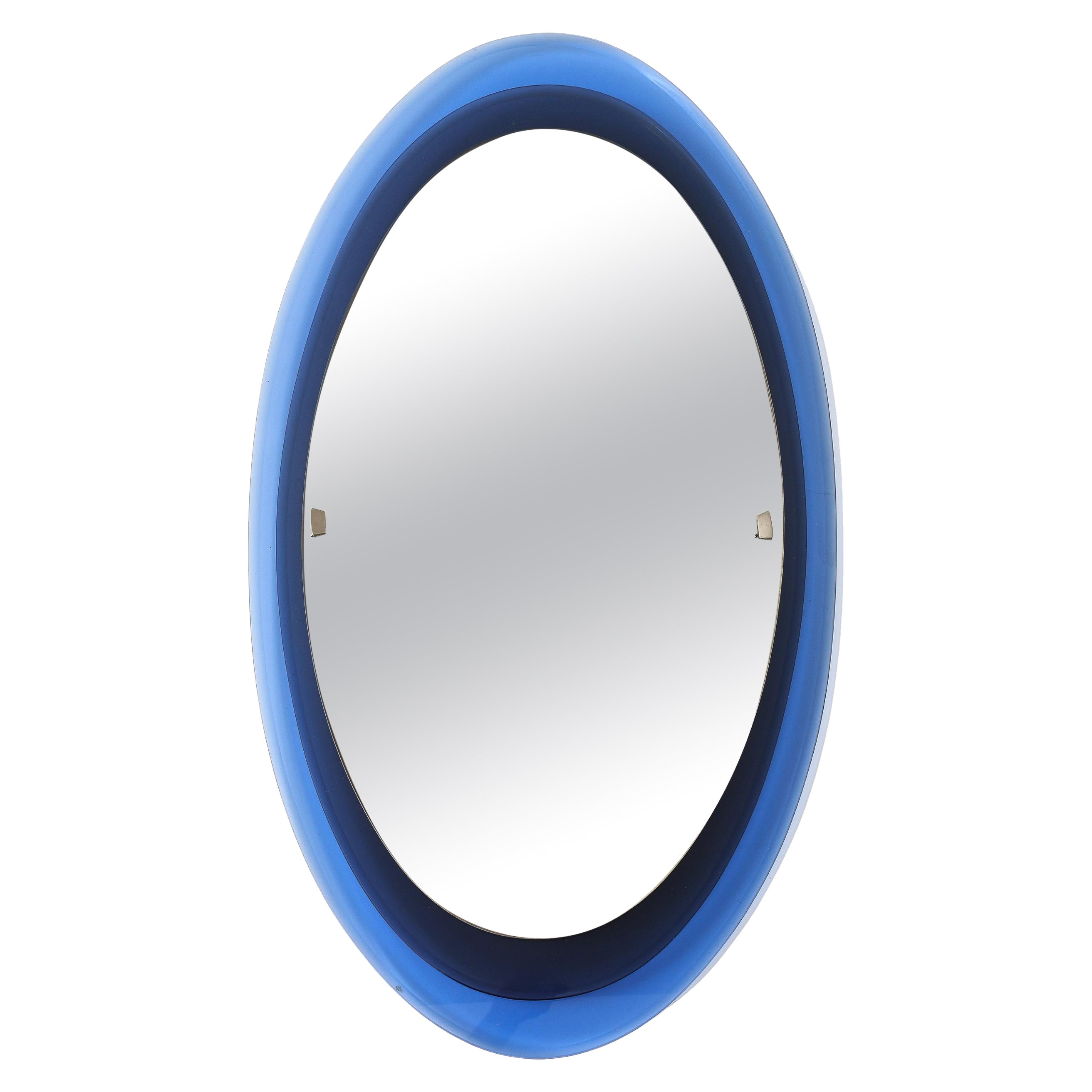 Max Ingrand for Fontana Arte Rare Oval Blue Crystal Mirror Model 2046, 1960s