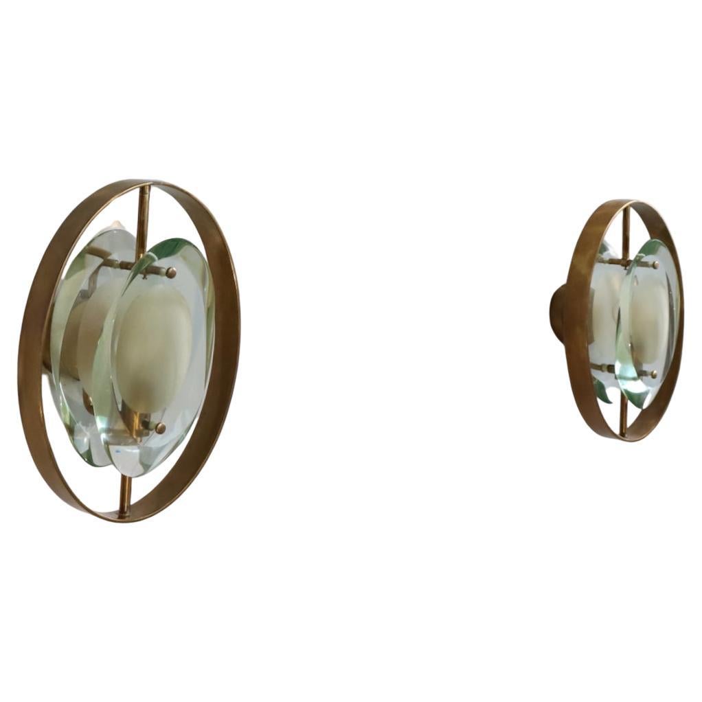 Mid-Century Modern Max Ingrand for Fontana Arte Rare Pair of 'Micro' Sconces Model 2240 Signed