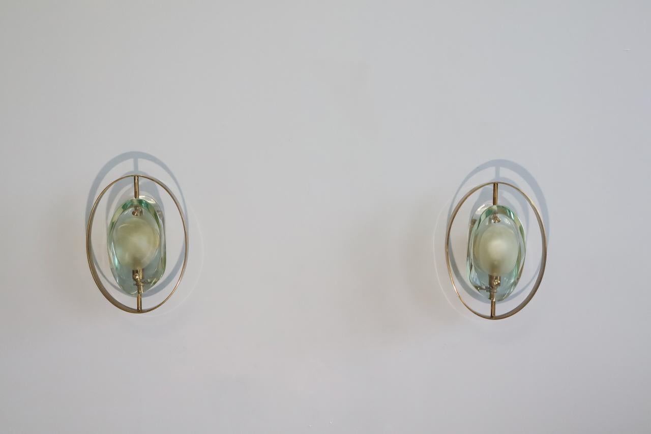Italian Max Ingrand for Fontana Arte Rare Pair of 'Micro' Sconces Model 2240 Signed