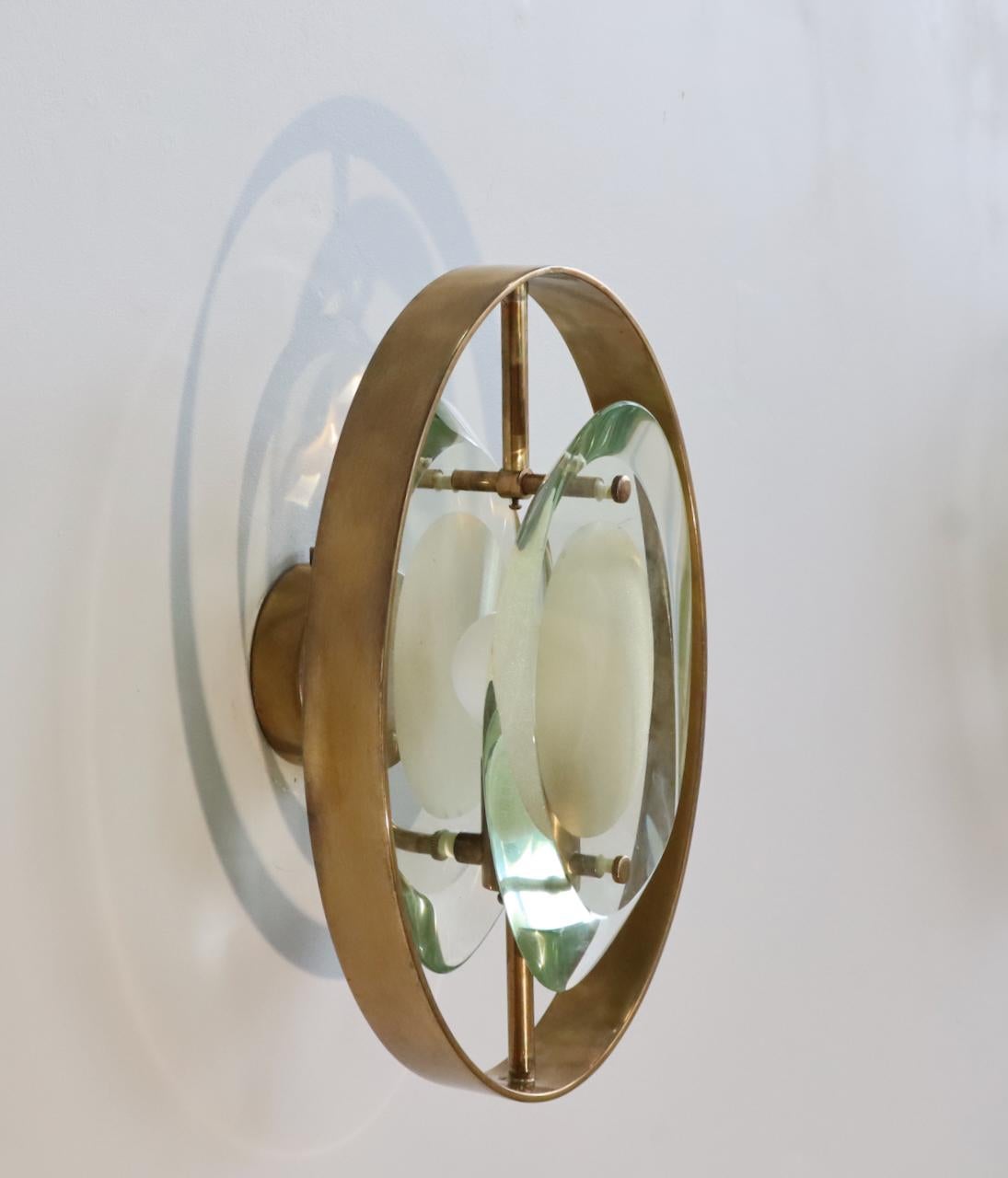 Brass Max Ingrand for Fontana Arte Rare Pair of 'Micro' Sconces Model 2240 Signed