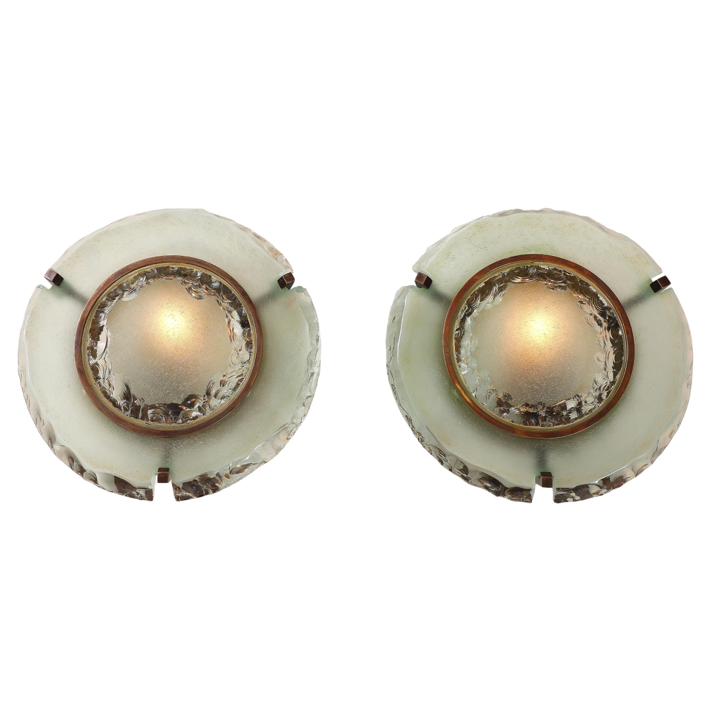 Max Ingrand for Fontana Arte Rare Pair of Round Glass Sconces Model 10.004