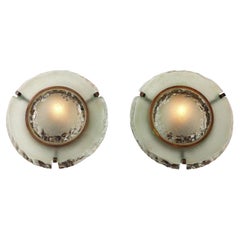 Max Ingrand for Fontana Arte Rare Pair of Round Glass Sconces Model 10.004