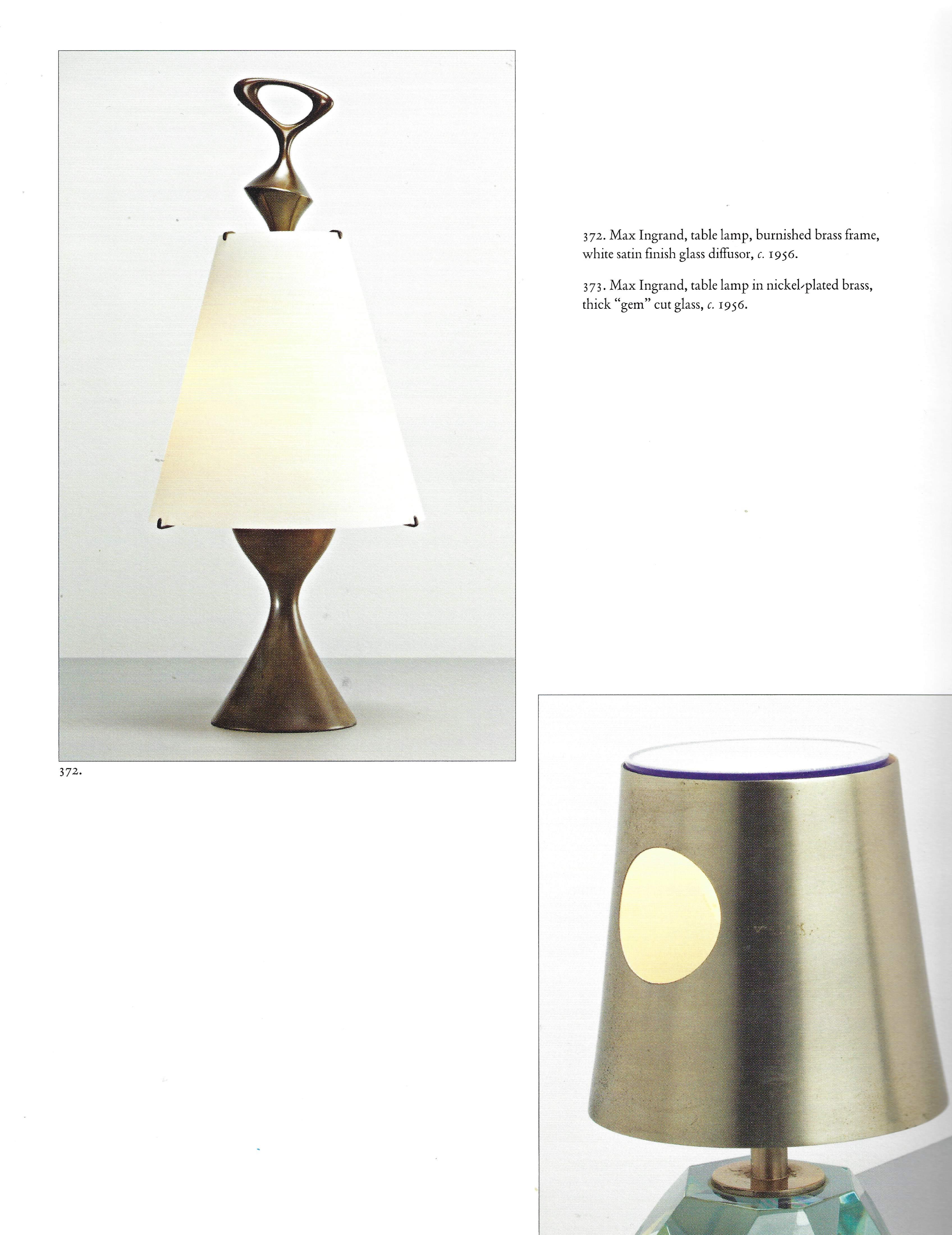 Max Ingrand para Fontana Arte Raro Par de Lámparas de Sobremesa de Cristal Esmerilado y Latón en venta 1