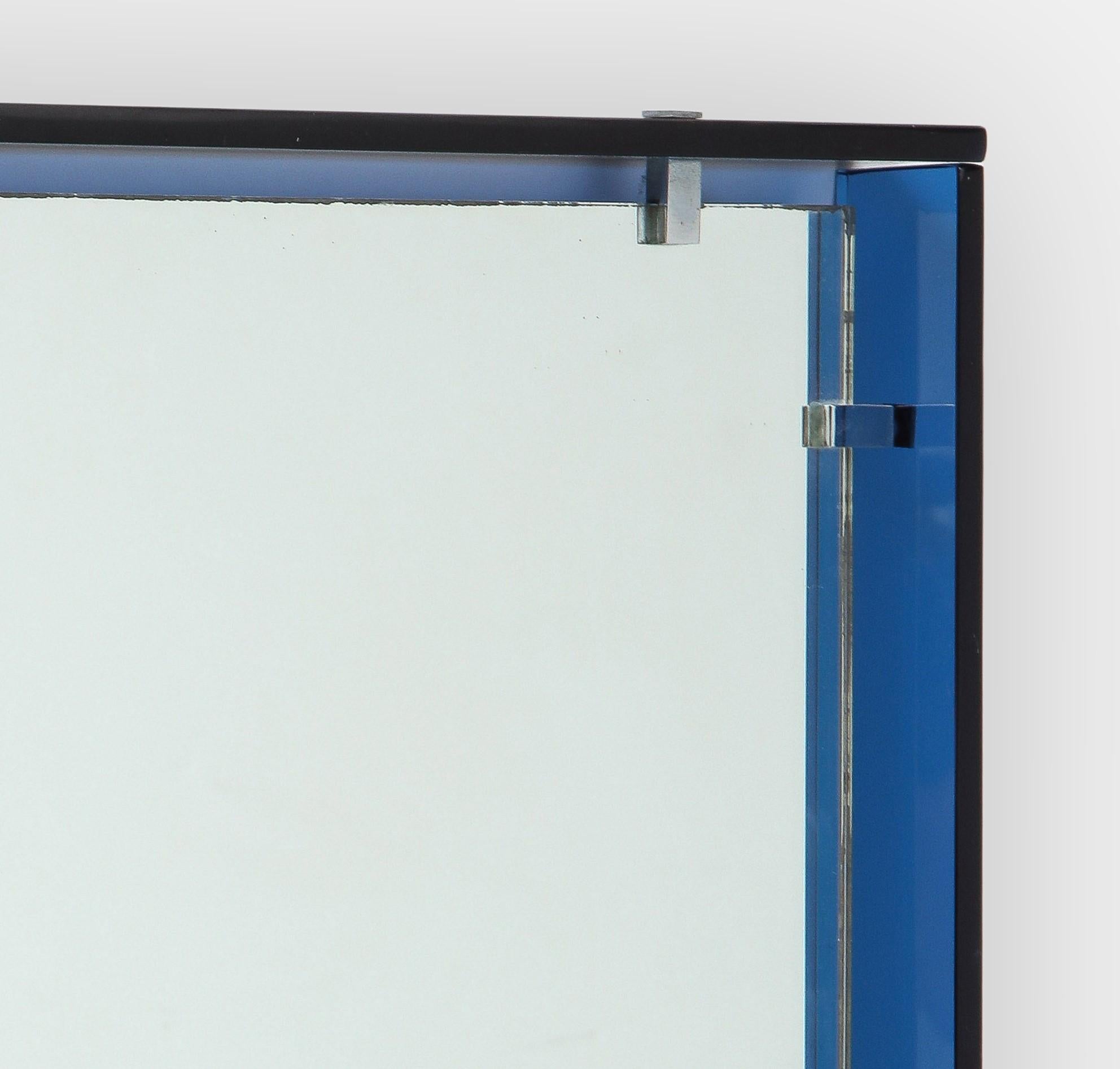 Max Ingrand for Fontana Arte Modernist Rectangular Blue Mirror Model 2014 For Sale 2