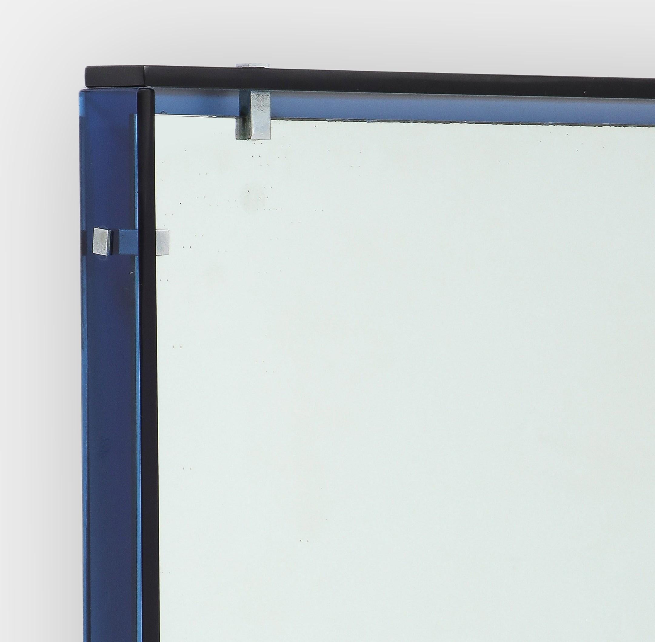 Max Ingrand for Fontana Arte Modernist Rectangular Blue Mirror Model 2014 In Good Condition For Sale In New York, NY