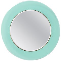 Max Ingrand for Fontana Arte Round Blue-Green Glass Wall Mirror Model 1669, 1965