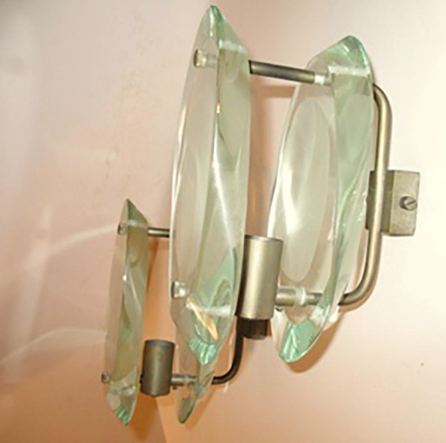 Max Ingrand Four Midcentury Glass Sconces Micro Mod. 2093 for Fontana Arte 1960s In Good Condition In Milano, IT