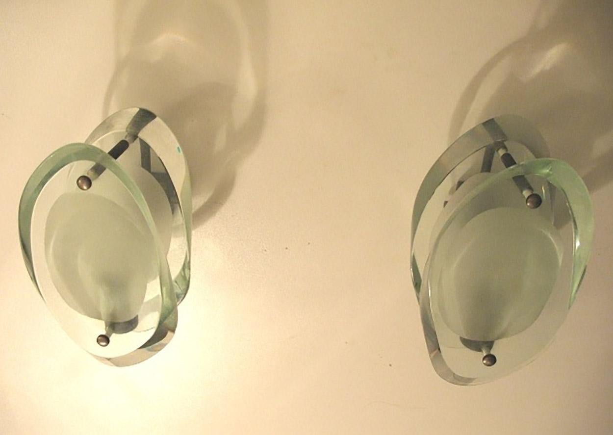 Mid-20th Century Max Ingrand Four Midcentury Glass Sconces Micro Mod. 2093 for Fontana Arte 1960s