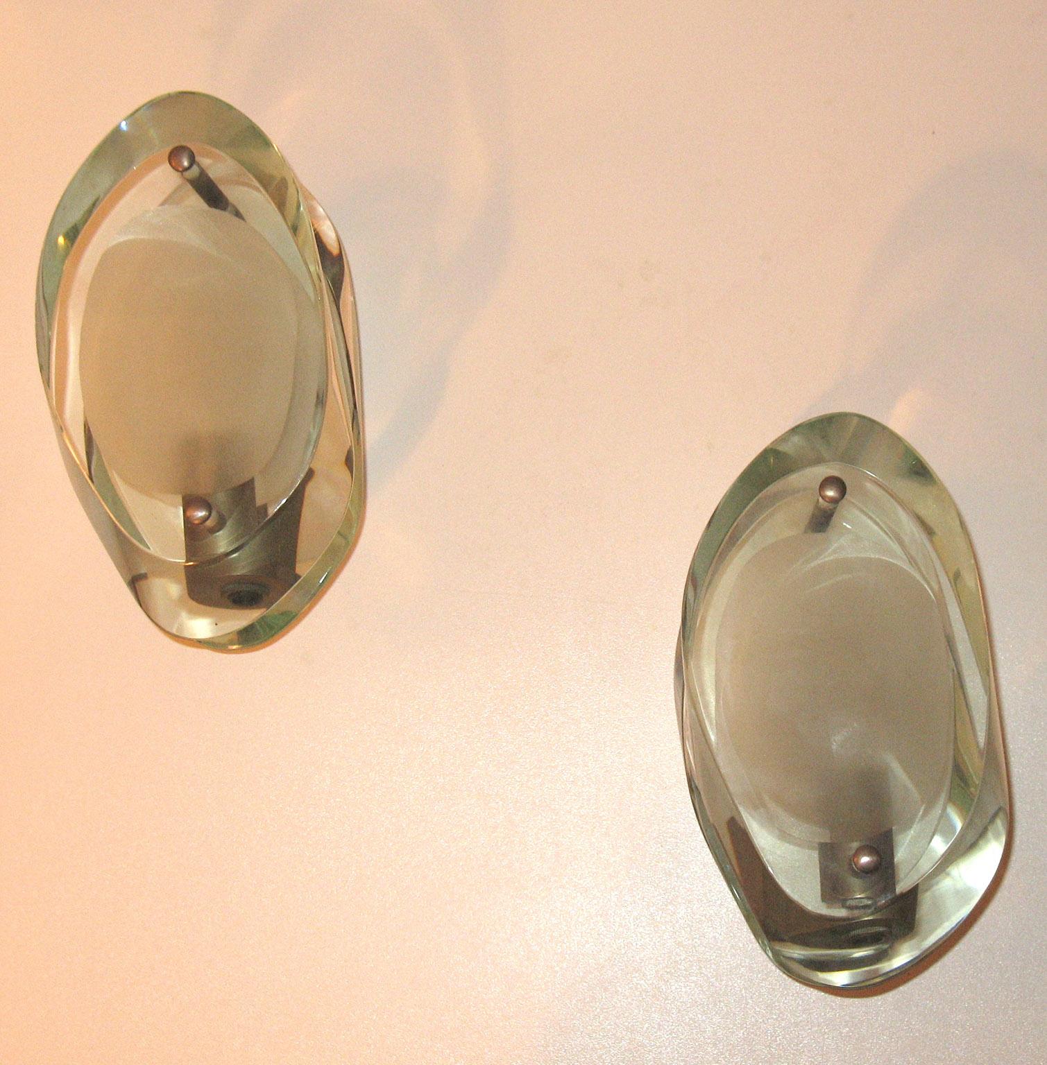 Brass Max Ingrand Four Midcentury Glass Sconces Micro Mod. 2093 for Fontana Arte 1960s