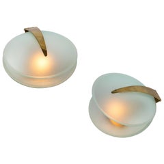 Max Ingrand Glass and Brass Shell Table Lamps for Fontana Arte, circa 1960