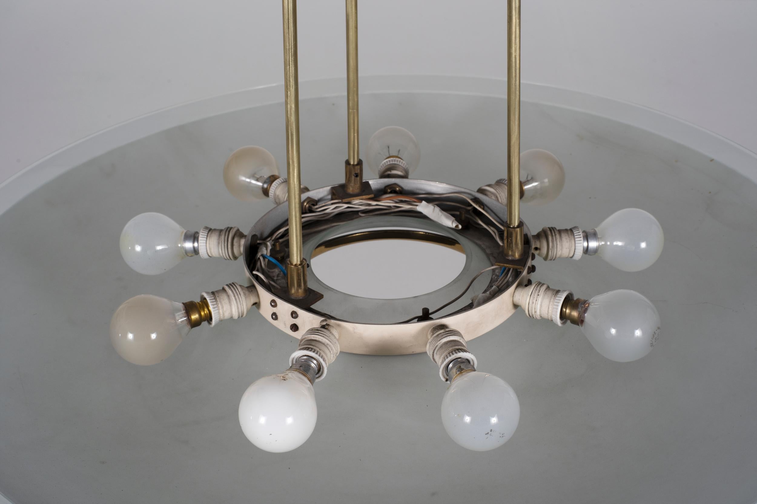 20th Century Max Ingrand Italian Design Chandelier circa 1960 Big and Elegant Frosted Glass