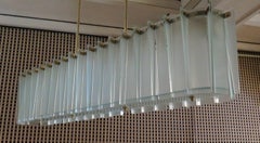 Style of Max Ingrand Mid-Century Rectangular Glass and Brass Chandelier, 1960