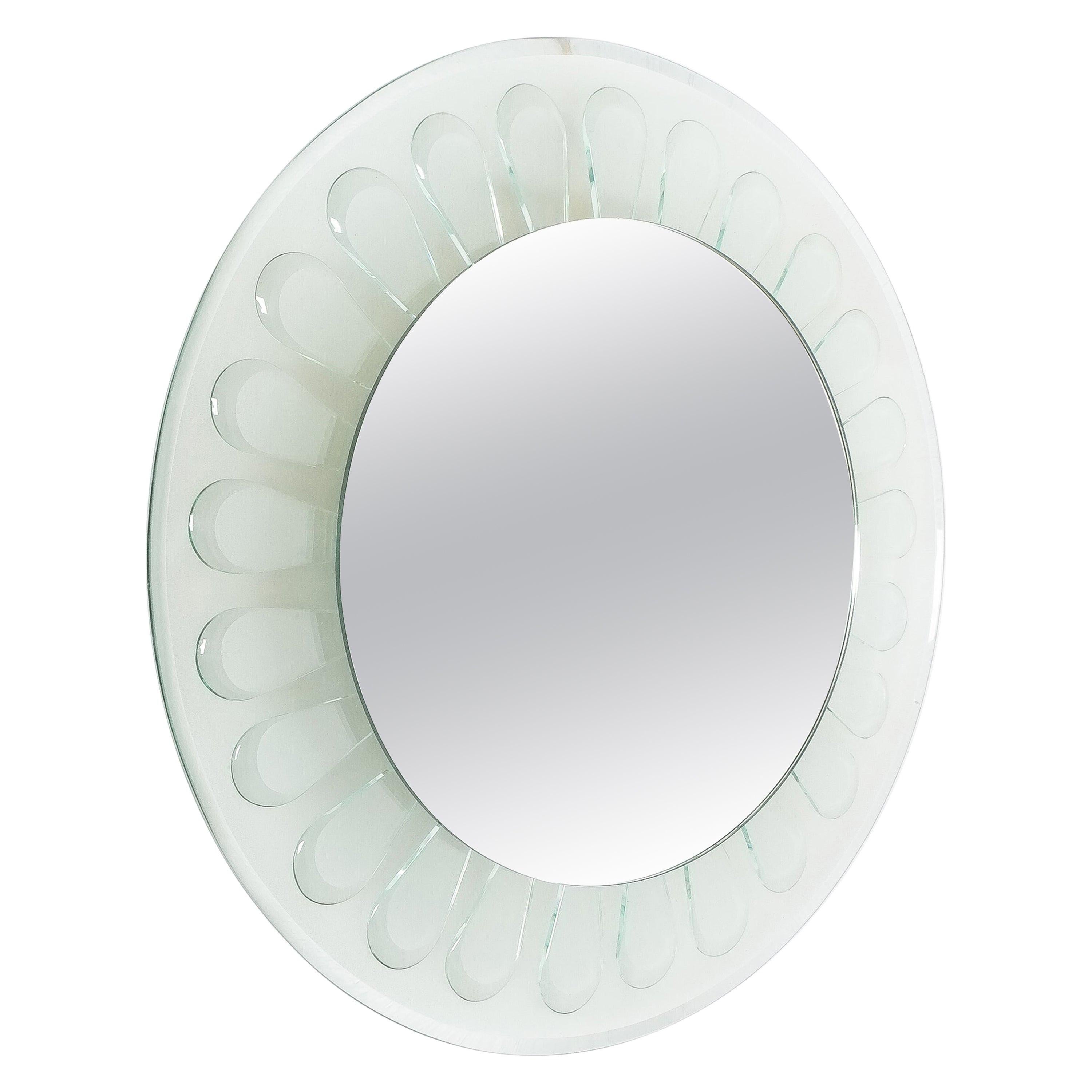 Max Ingrand Mirror Fontana Arte Round Illuminated Flower, Italy, circa 1964 For Sale