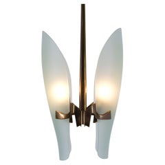 Max Ingrand Mod. 1636 Fontana Arte Glass Brass Pendant Lamp, Italy, 1960