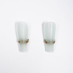 Max Ingrand Mod. 1636 Fontana Arte Glass Brass Sconces Pair, Italy, 1960