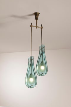 Max Ingrand model 2259/2 glass and brass chandelier by Fontana Arte, Italy 1960s