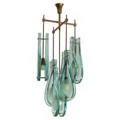 Used Max Ingrand model 2338 glass and brass chandelier by Fontana Arte, Italy, 1960s