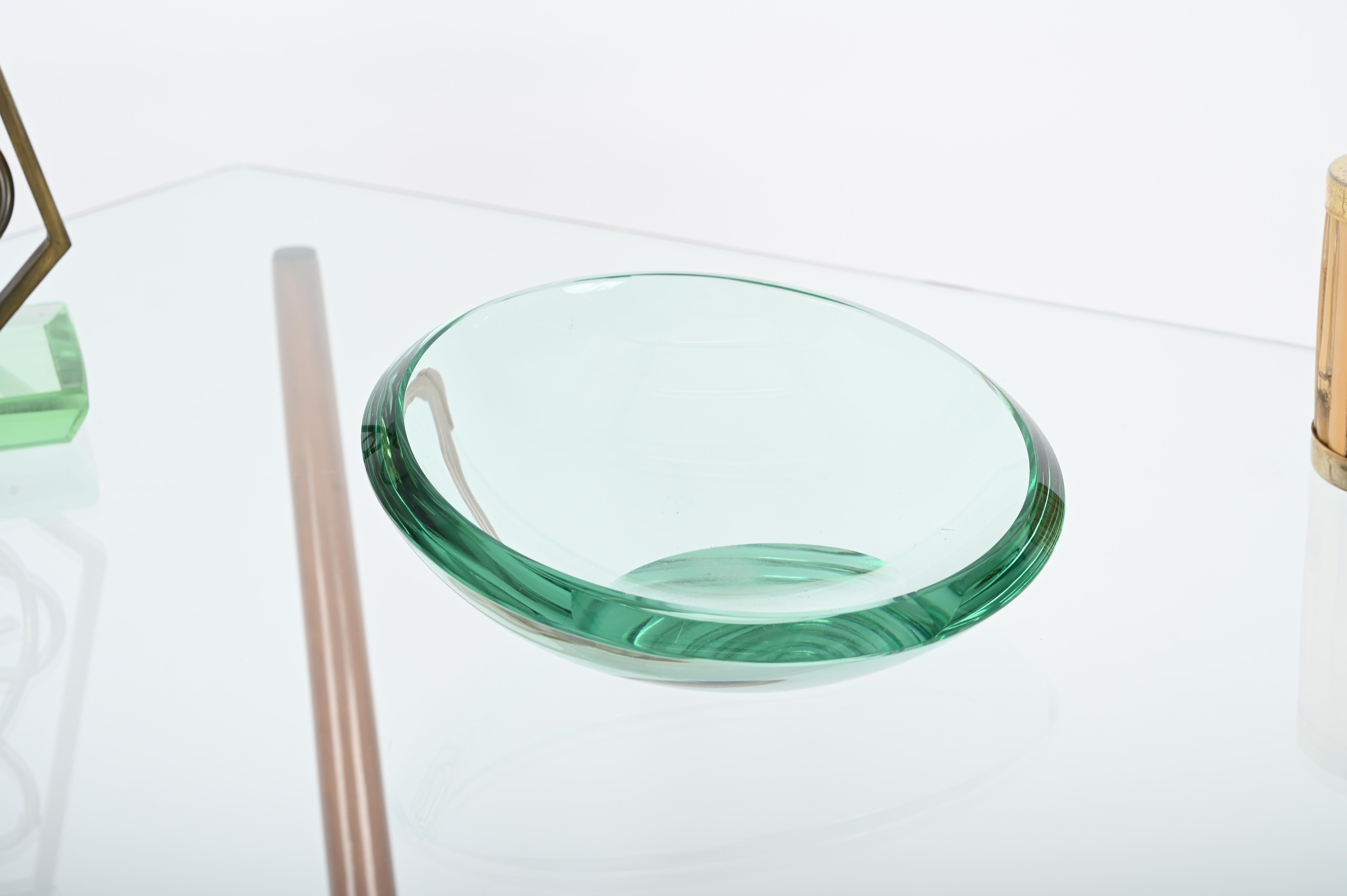 Mid-Century Modern Max Ingrand Nile Green Crystal Bowl or Vanity Tray by Fontana Arte, Italy 1950s For Sale