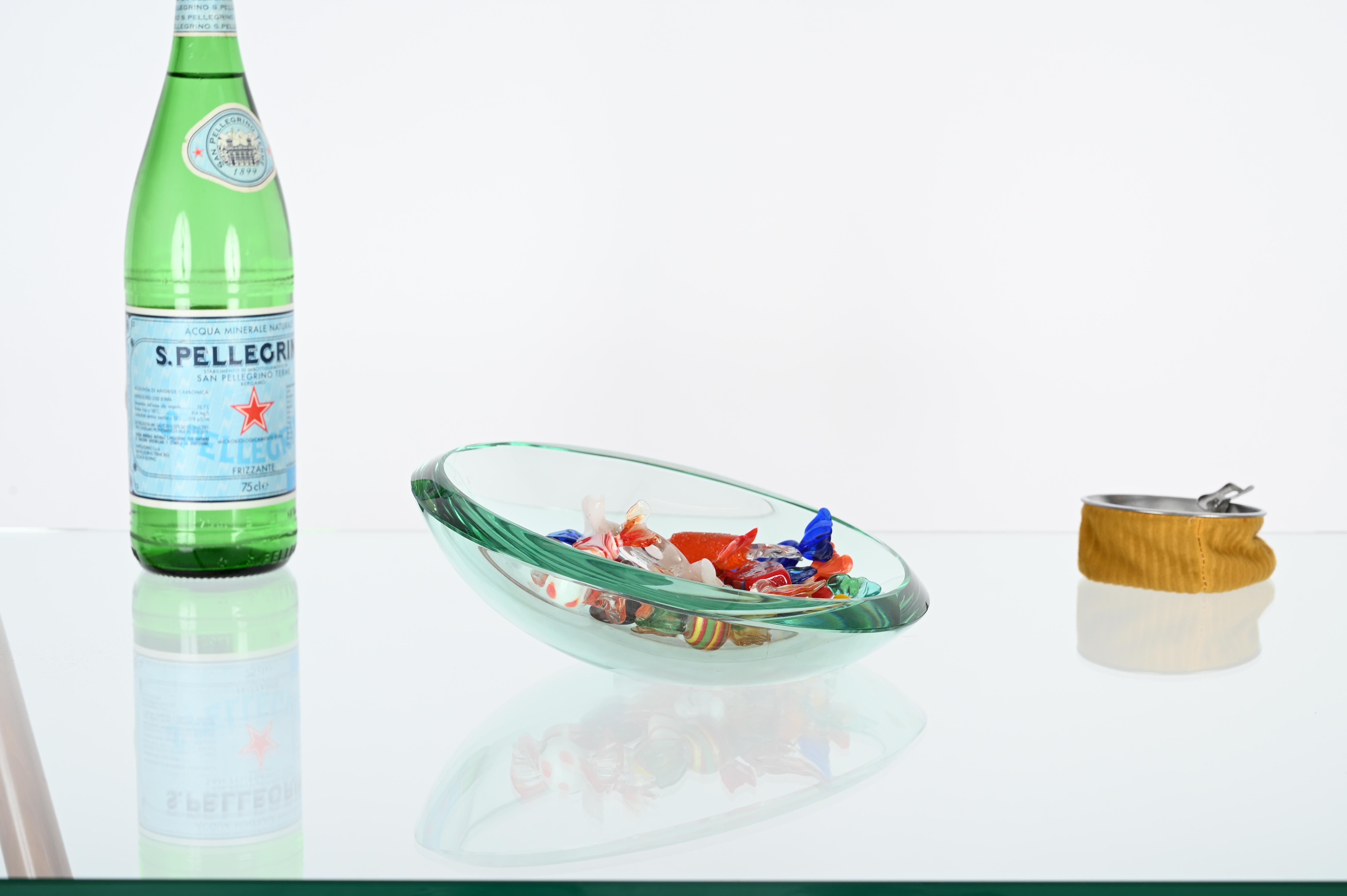 Italian Max Ingrand Nile Green Crystal Bowl or Vanity Tray by Fontana Arte, Italy 1950s For Sale