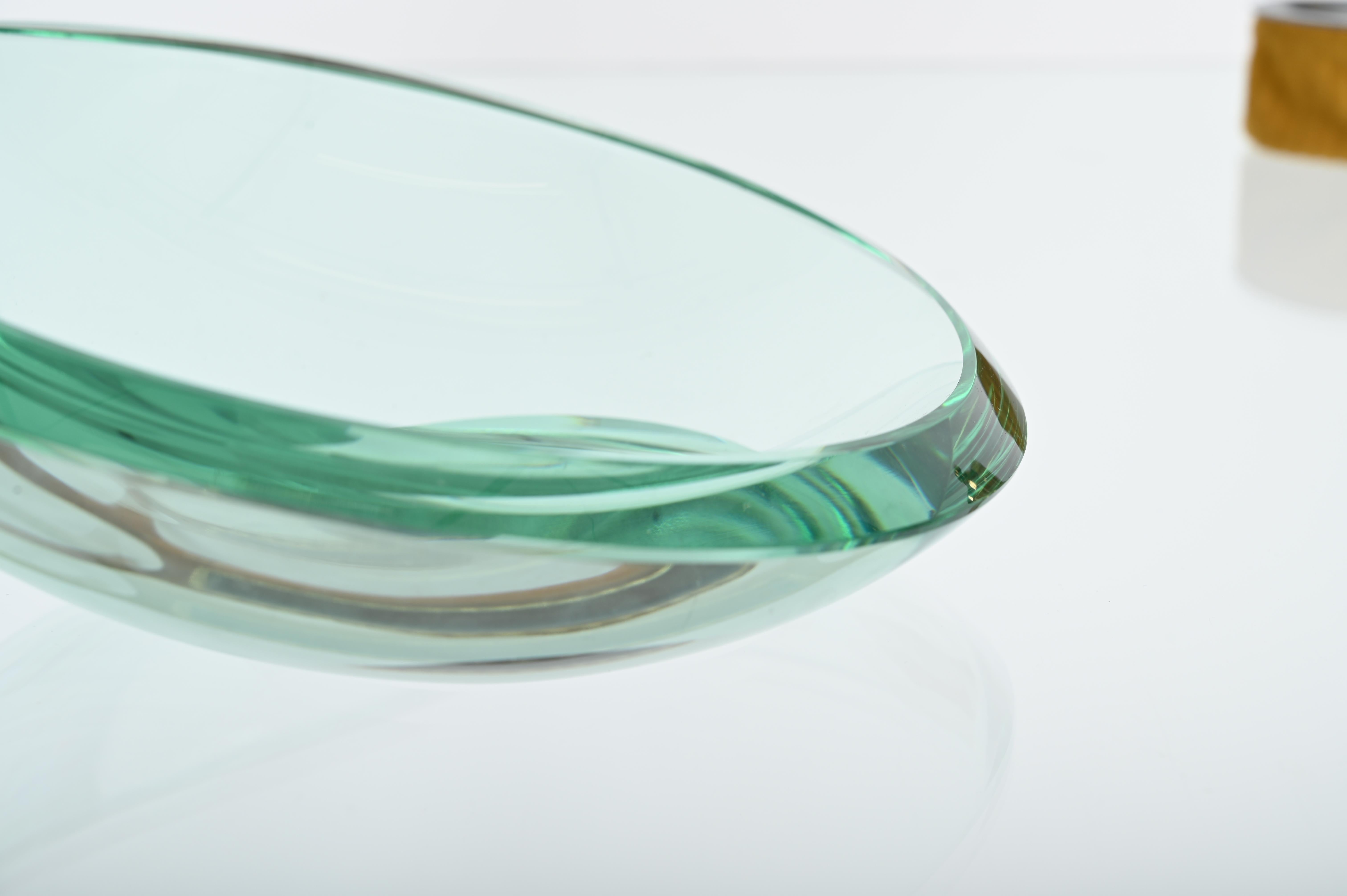Max Ingrand Nile Green Crystal Bowl or Vanity Tray by Fontana Arte, Italy 1950s In Good Condition For Sale In Roma, IT