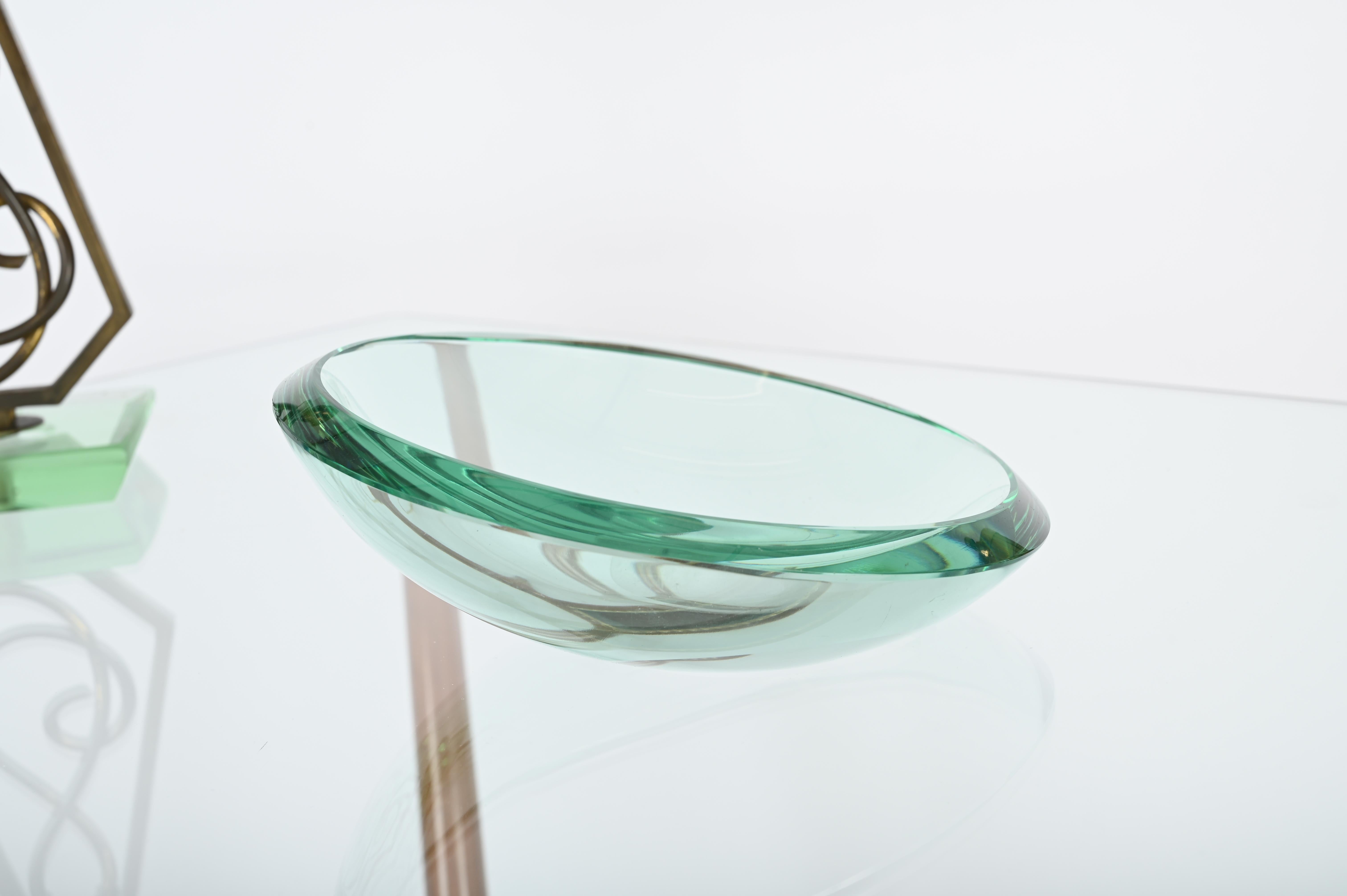 Max Ingrand Nile Green Crystal Bowl or Vanity Tray by Fontana Arte, Italy 1950s For Sale 1