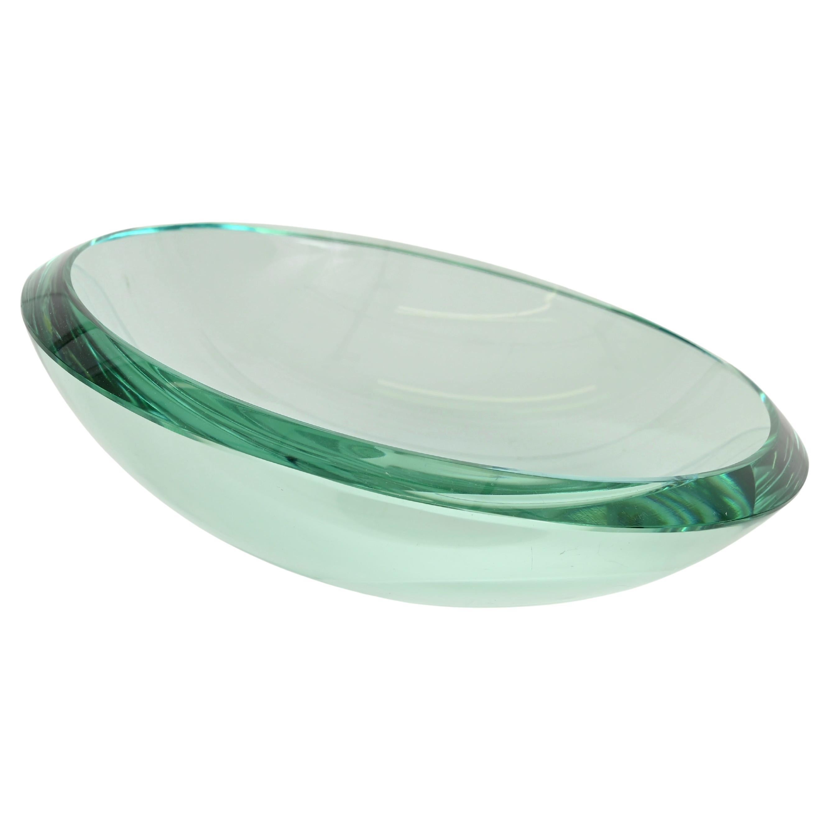 Max Ingrand Nile Green Crystal Bowl or Vanity Tray by Fontana Arte, Italy 1950s For Sale