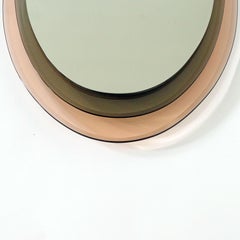 Miroir ovale encadré de verre gris et pêche claire Max Ingrand pour Fontana Arte