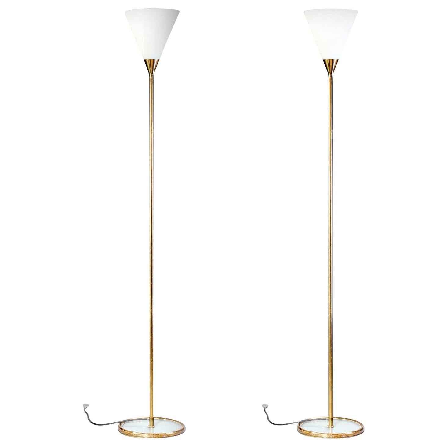 Max Ingrand Pair of Brass Floor Lamps Mod. 2003 for Fontana Arte, Milano, 1950s