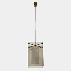 Max Ingrand, Pair of Pending Lights in Glass and Brass, circa 1960