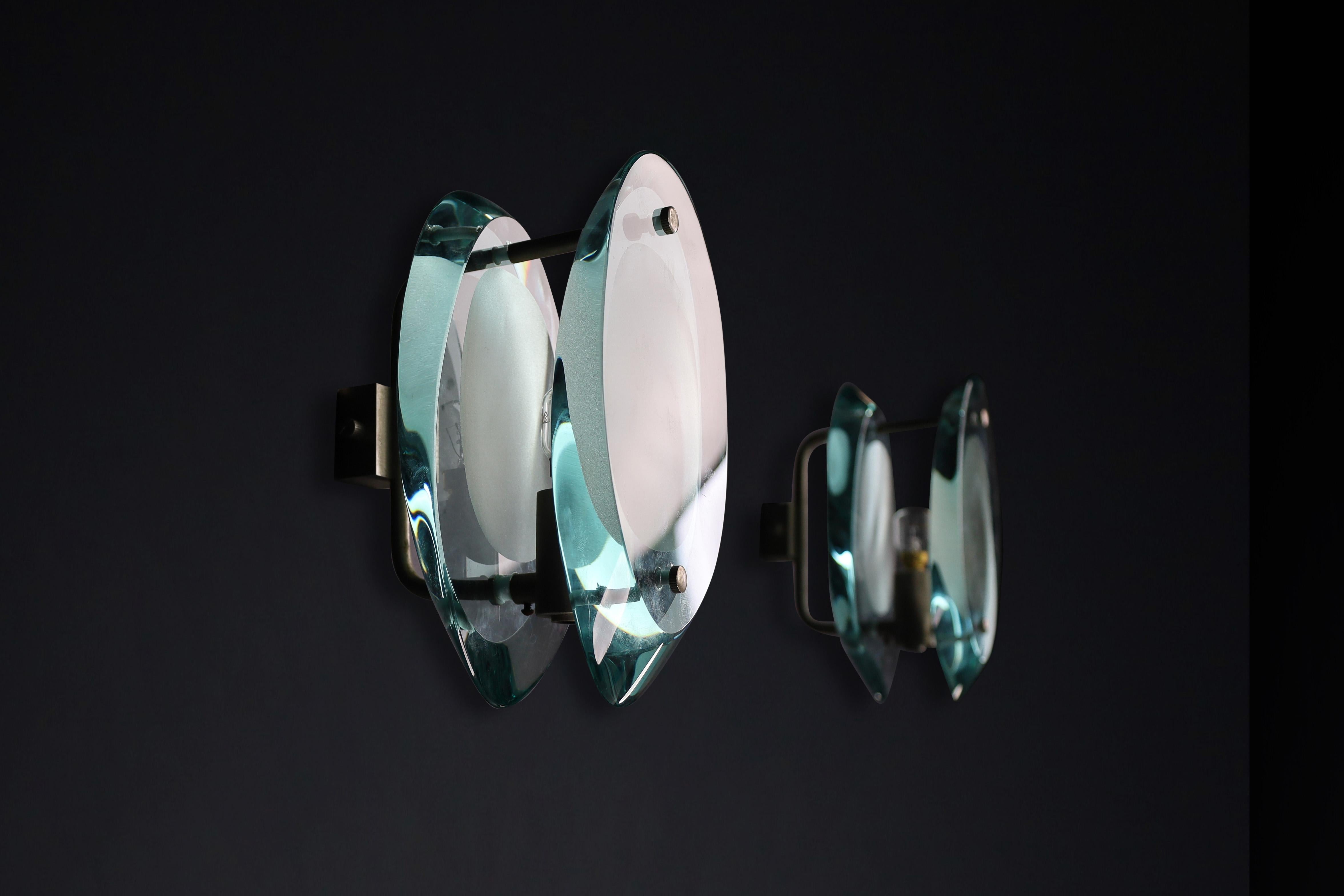 Metal Max Ingrand Pair of Two Murano Wall Sconces for Fontana Arte Model 2093, 1961