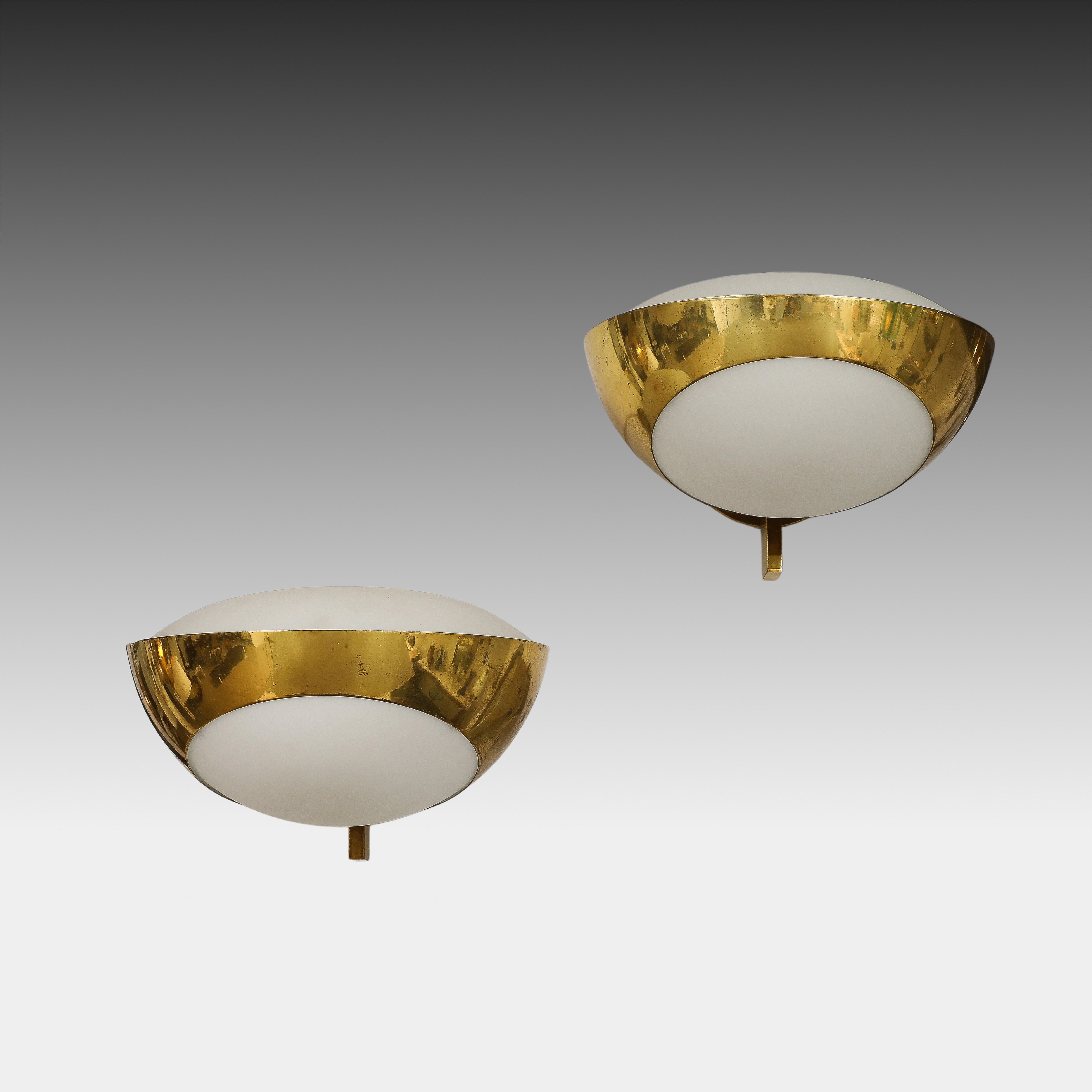 Max Ingrand Rare Pair of Large Brass and Frosted Glass Sconces Model 1963 For Sale 5