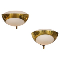 Max Ingrand Rare Pair of Large Brass and Frosted Glass Sconces Model 1963