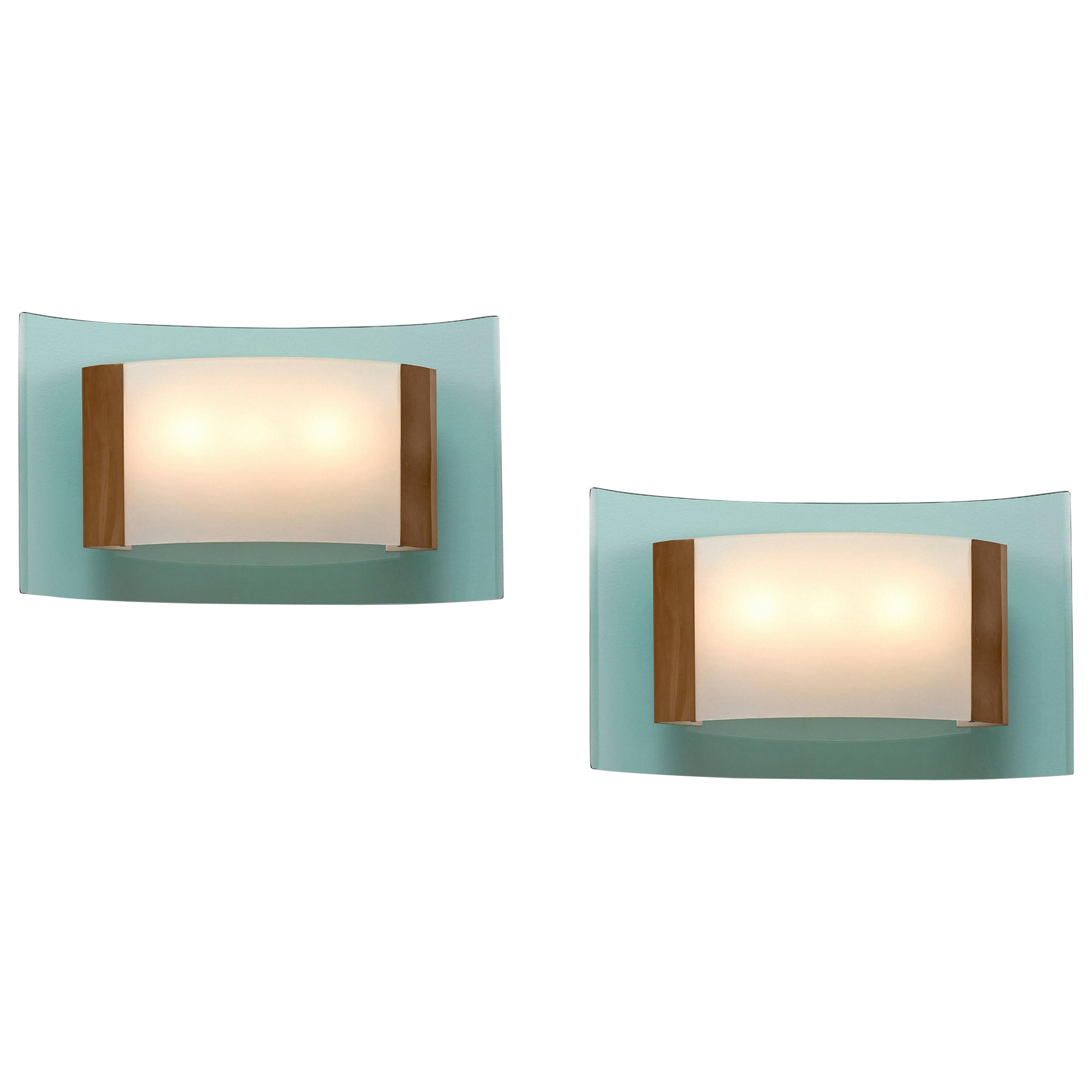 Max Ingrand Rare Pair of Modernist Sconces Model 2213 in Glass and Brass