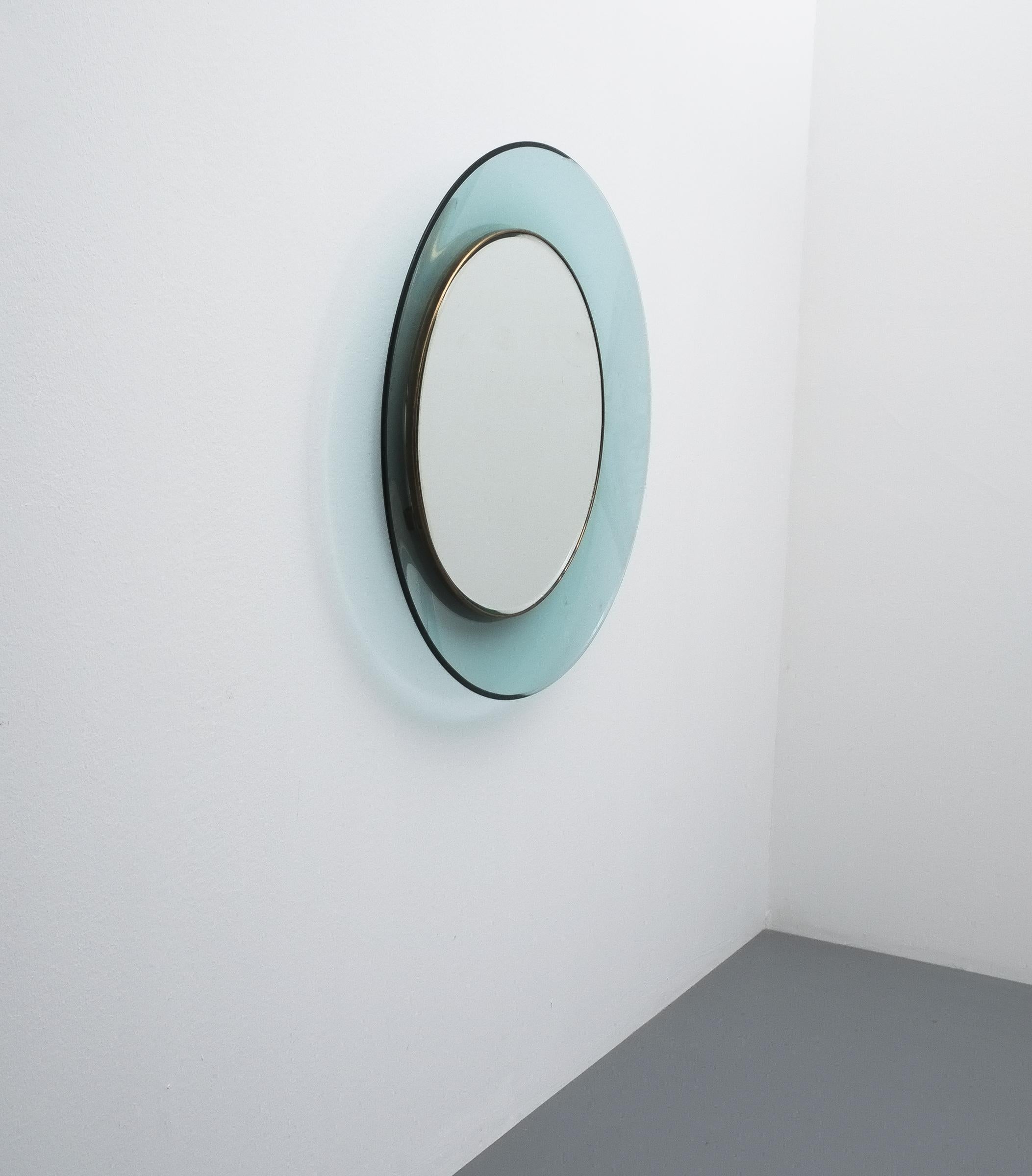 Mid-Century Modern Max Ingrand Round Blue Mirror Fontana Arte Model 1699