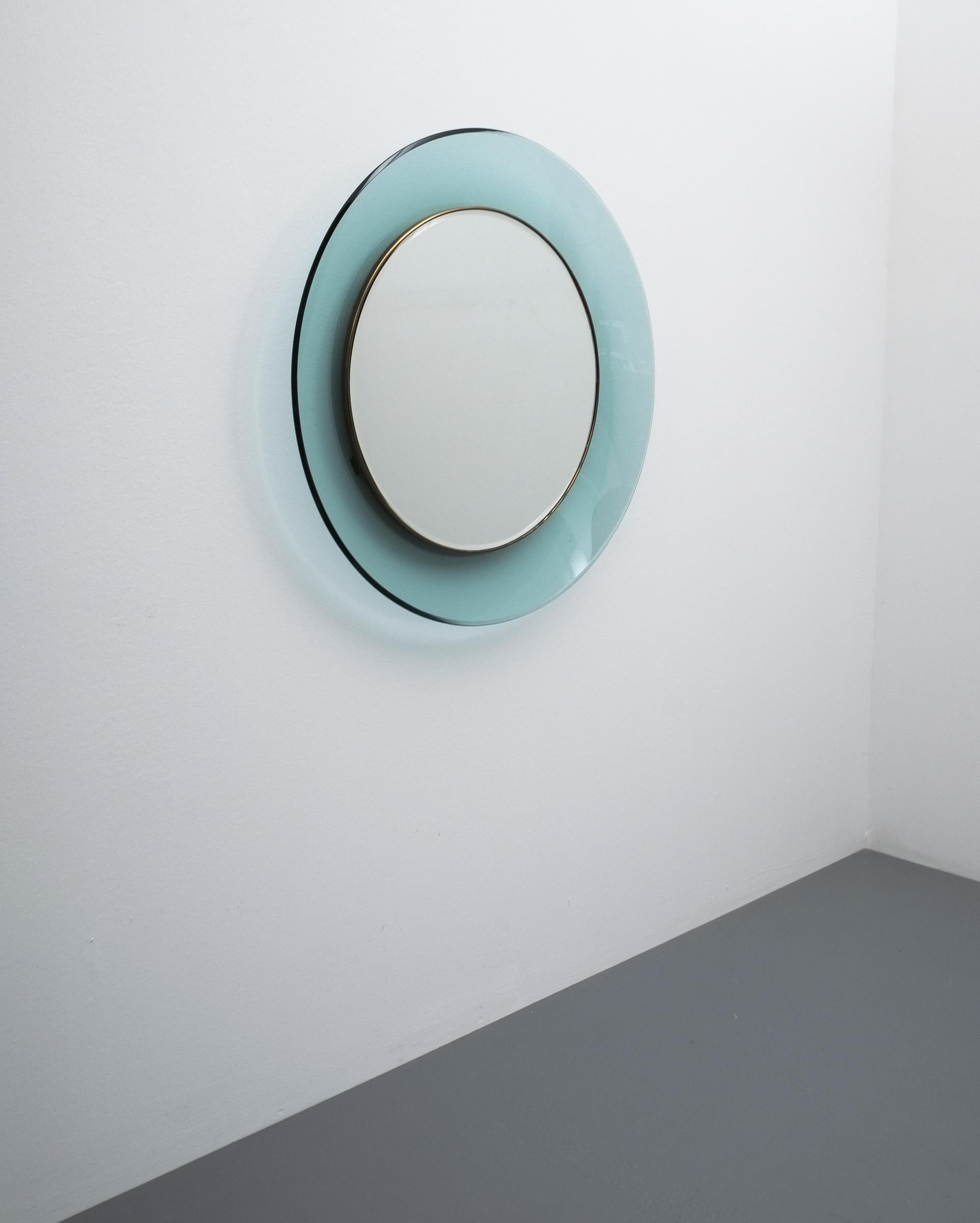 Mid-20th Century Max Ingrand Round Blue Mirror Fontana Arte Model 1699